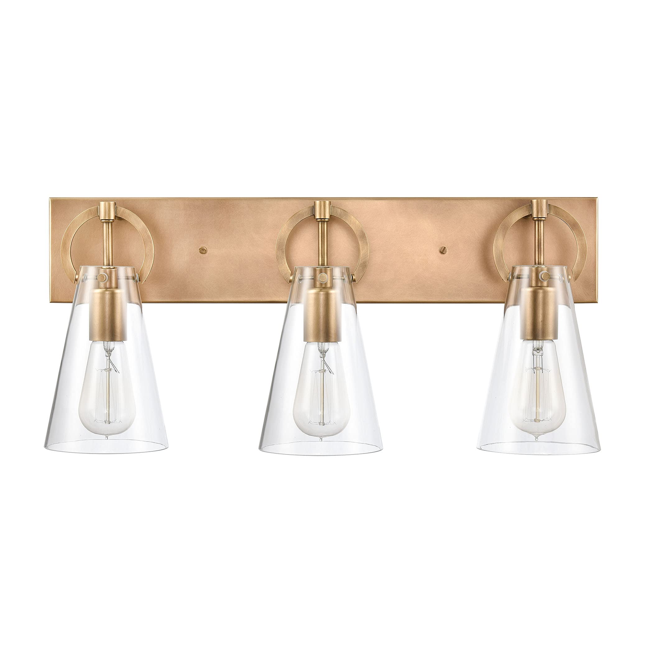 Elk Home Gabby Vanity Light - 3-Light Modern Bathroom Lighting Fixture in Natural Brass Finish with Clear Glass Shades | Perfect for Contemporary Bedroom, Powder Room or Spa Decor
