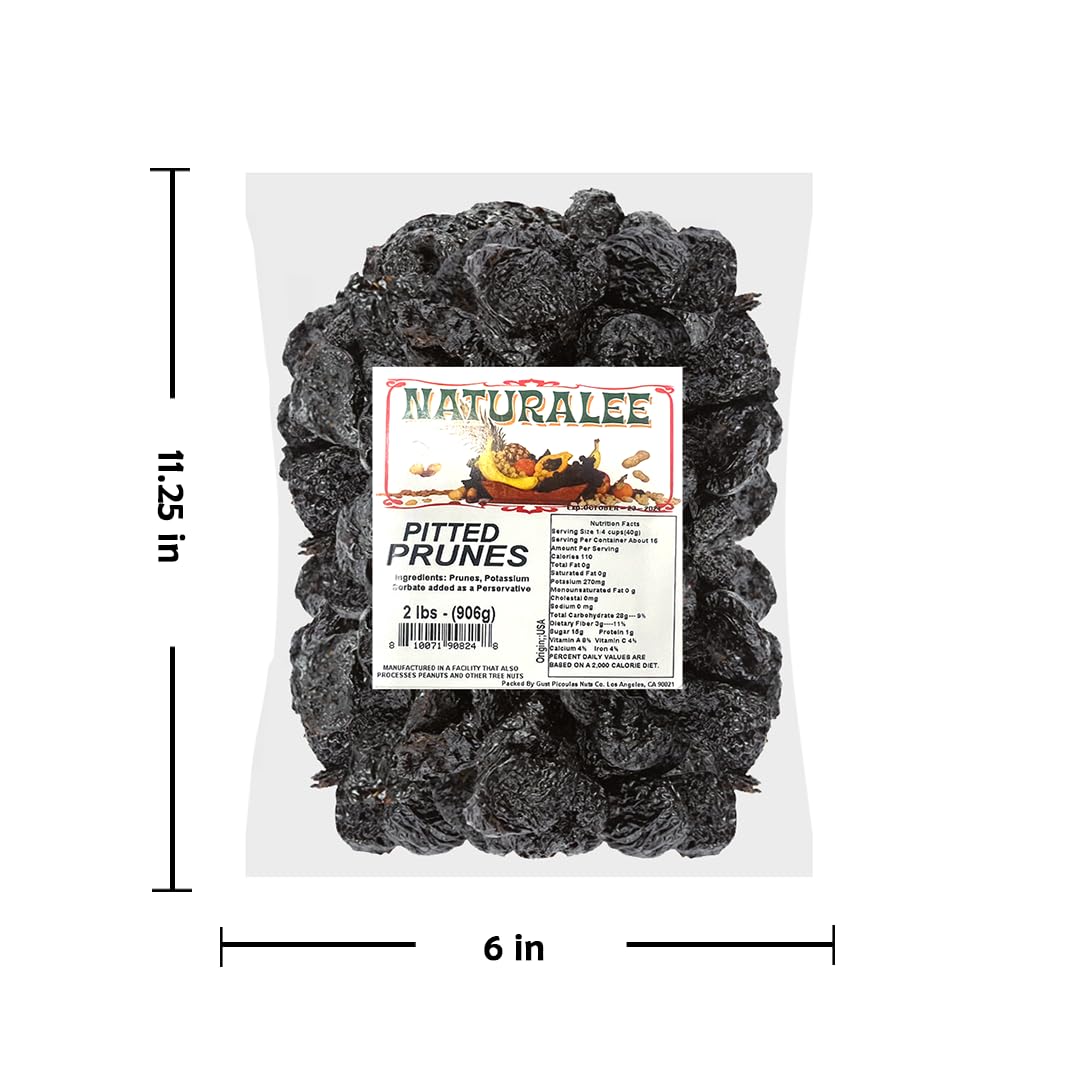 Naturalee Pitted Dried Prunes 2lb - No Sugar Added, Gluten Free, Vegan, High Fiber Snack - Perfect for Healthy Eating, Baking & On-the-Go Snacking