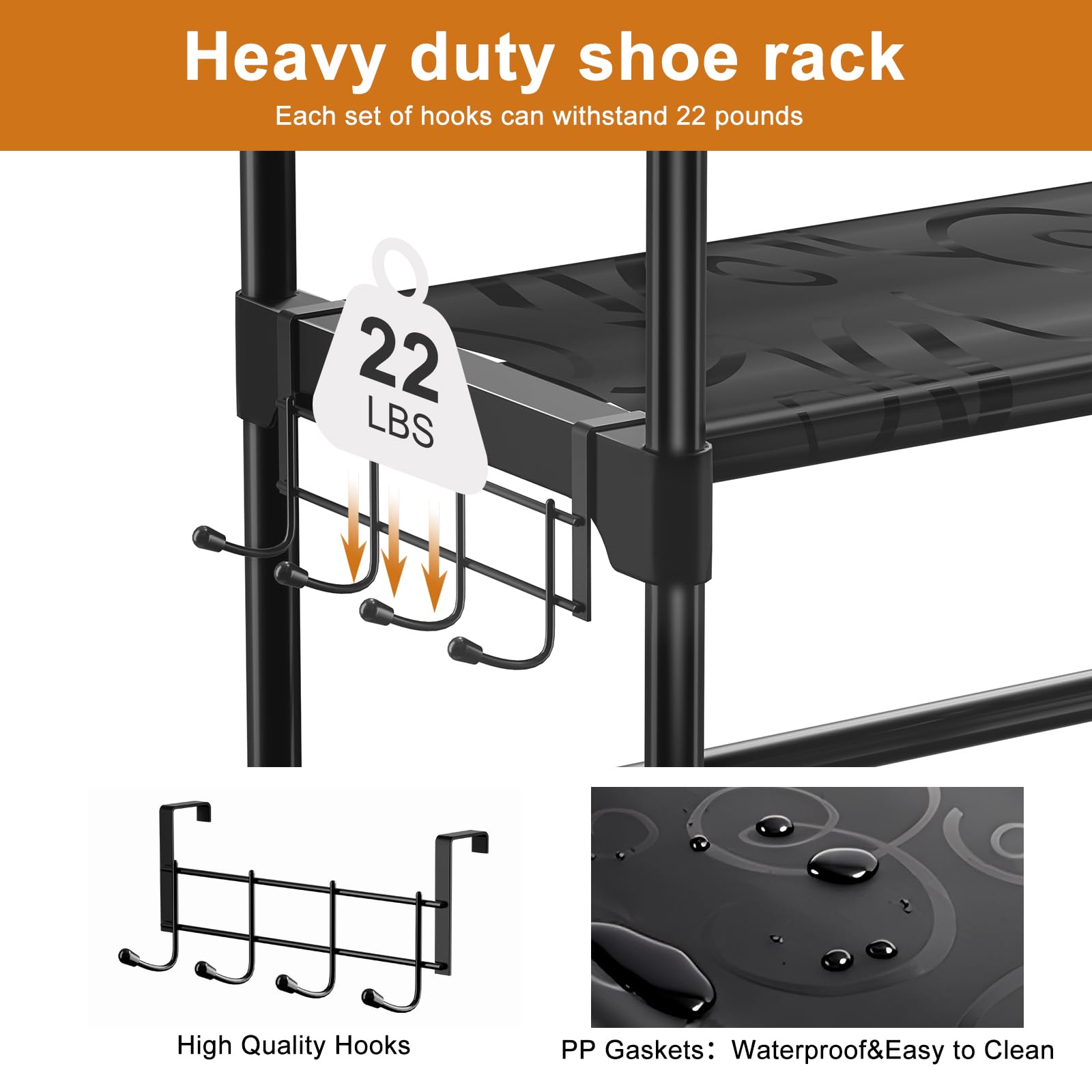 WOWLIVE 9-Tier Shoe Rack Organizer - Heavy Duty Metal Frame with Plastic Connectors, Holds 30-35 Pairs, Stackable Shoe Storage Cabinet for Closet, Entryway, Bedroom - Black (SSS2B9)