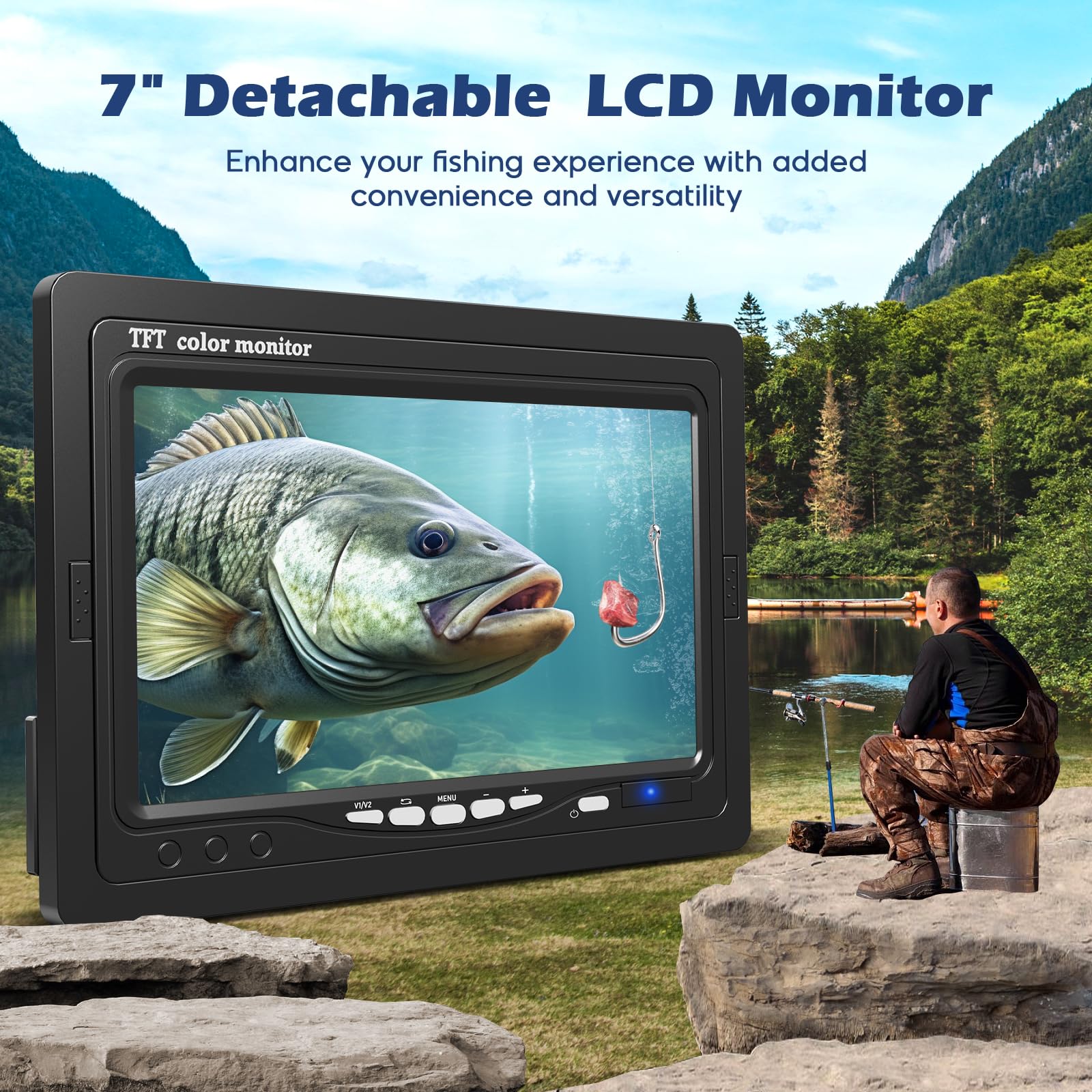 **Onbeam 7 Inch Underwater Fishing Camera with 12 IR Lights – 1000TVL HD Portable Fish Finder for Ice, Lake, Sea & Boat Fishing – Perfect for Deep Water Angling & Night Fishing**