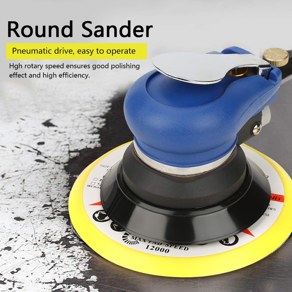 6in/5in Low Noise Pneumatic Random Orbital Sander - Efficient Wood & Metal Finishing Tool for Furniture Refinishing, Auto Body Work & DIY Projects (5 inch)