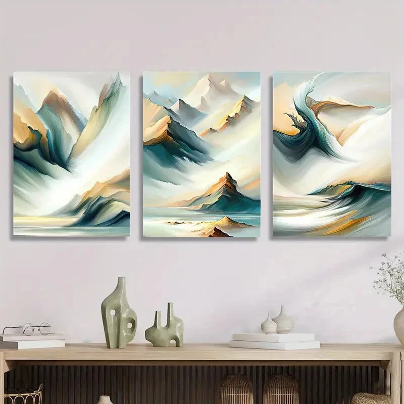 3-Piece Abstract Mountain Texture Metal Wall Art - Ready to Hang Modern Home Decor for Living Room, Bedroom & Office