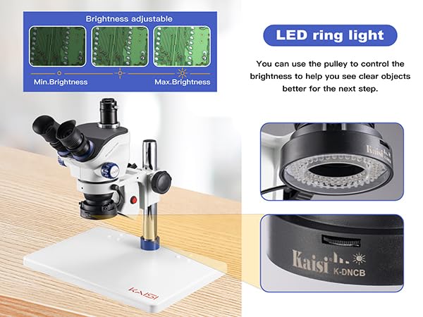 Kaisi TX-350E Professional Trinocular Stereo Soldering Microscope 7X-50X Magnification with WF10x23 Wide Field Eyepieces - Ideal for Electronics Repair, PCB Inspection, and Precision Lab Work