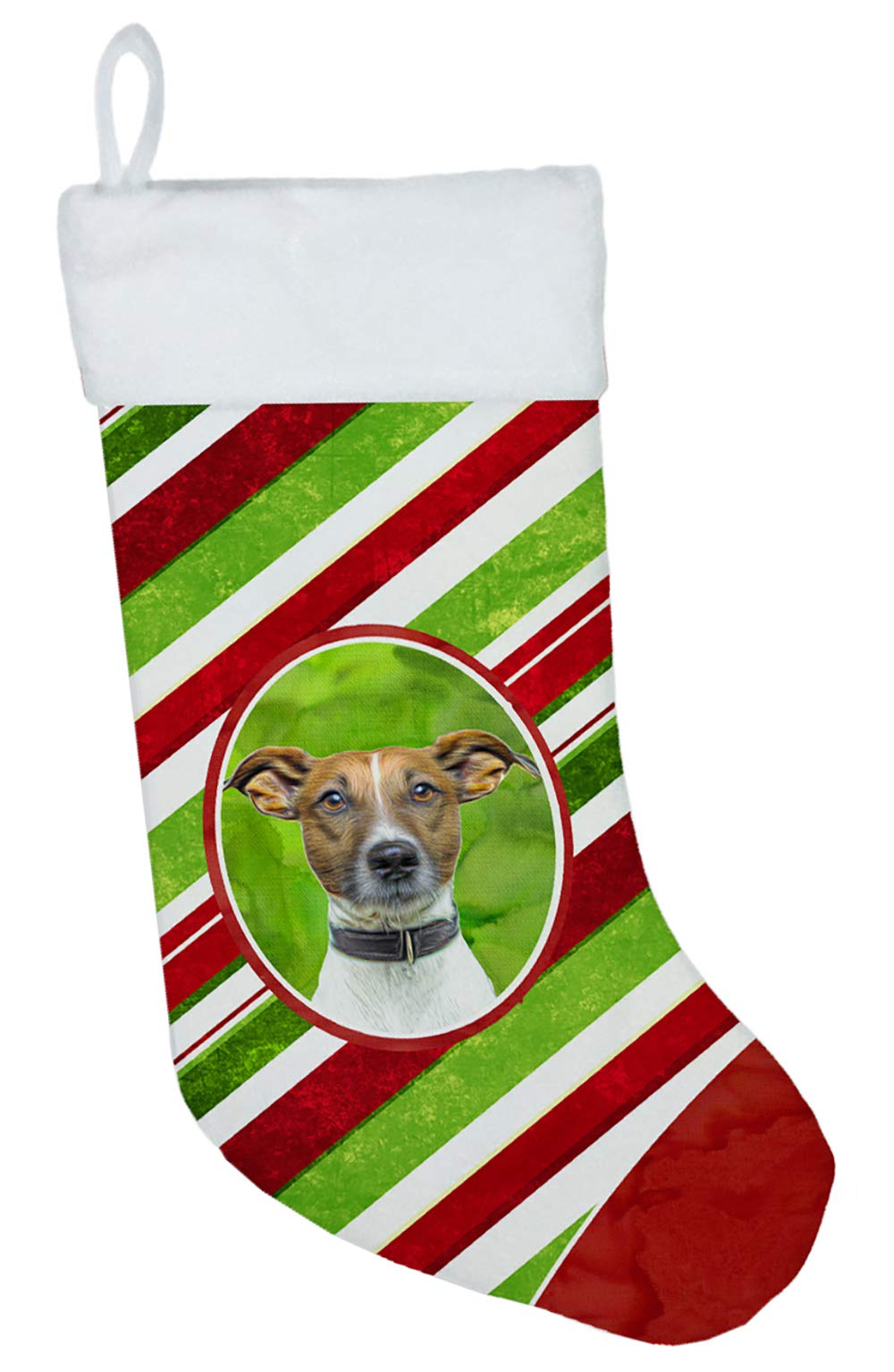 Candy Cane Christmas Stocking - Jack Russell Terrier Holiday Fireplace Hanging Decor for Christmas Party & Family Celebration | Festive Home Decor, Pet Lover Gift, Seasonal Fireplace Mantel Decoration