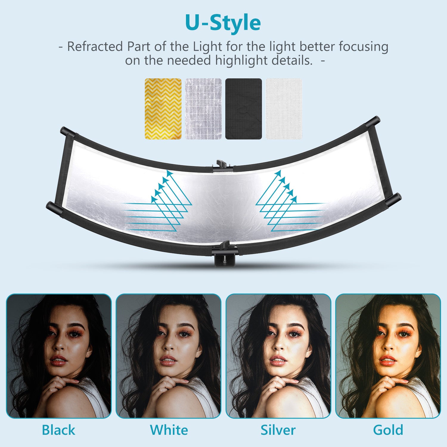 NEEWER 100x45cm 5-in-1 Collapsible Clamshell Light Reflector Diffuser for Photography, Video Shooting & Studio Lighting - Gold, Silver, White, Black & Translucent Panels