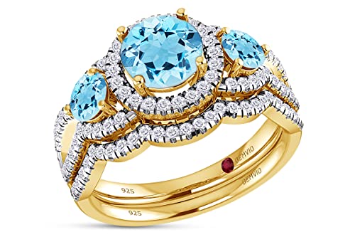 Natural Aquamarine Yellow Gold Over Silver