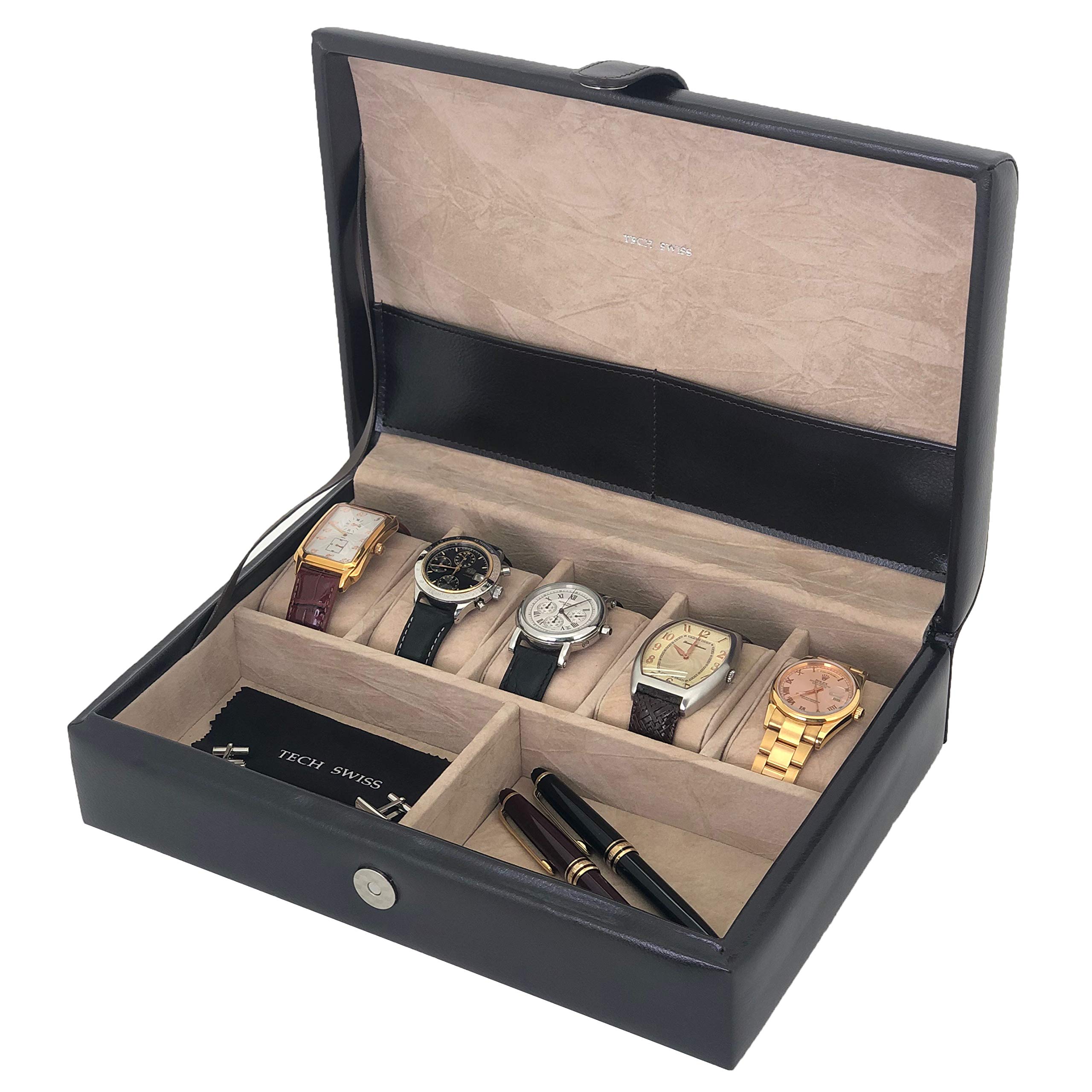 Premium Valet Tray - Leather Organizer for Jewelry, Watches, Pens & Eyeglasses (Brown Pinstripe) - Stylish Desktop Accessory for Home & Office Organization