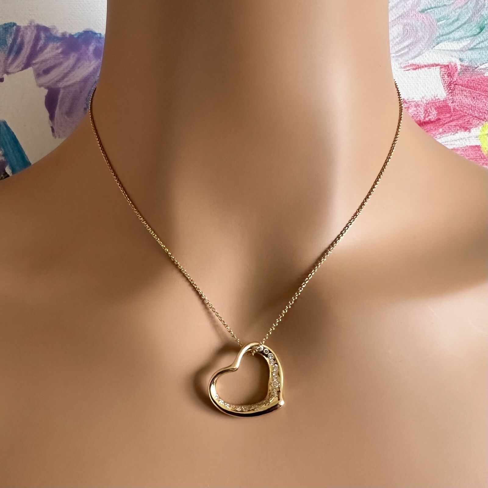 Authentic Tiffany & Co Elsa Peretti 18k Yellow Gold Diamond Open Heart Pendant Necklace - Perfect for Anniversary Gifts, Valentine's Day & Special Occasions