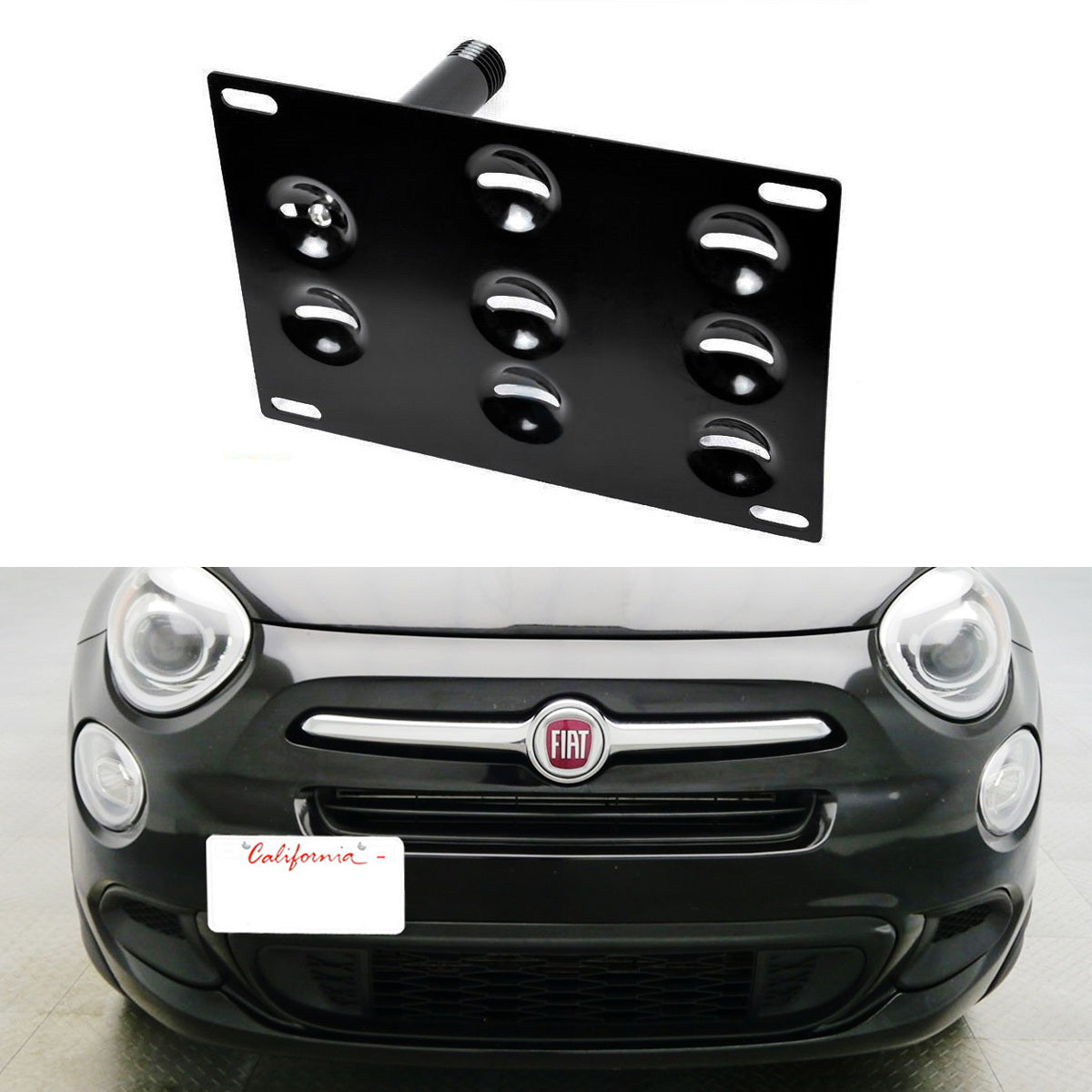 Heavy Duty Front Bumper Tow Hook License Plate Mount Bracket Relocator for 2016-2023 FIAT 500X - Universal Fit, No Drilling Required | Perfect for Car Shows, Off-Roading & State Compliance