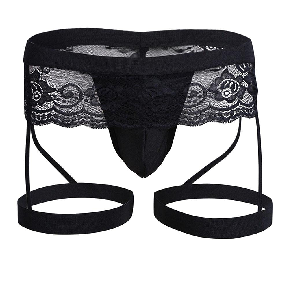 Sexy Lace Thong Underwear for Men - Comfortable Bikini Briefs with Garter & Pouch - Lingerie for Crossdressing, Roleplay & Special Occasions