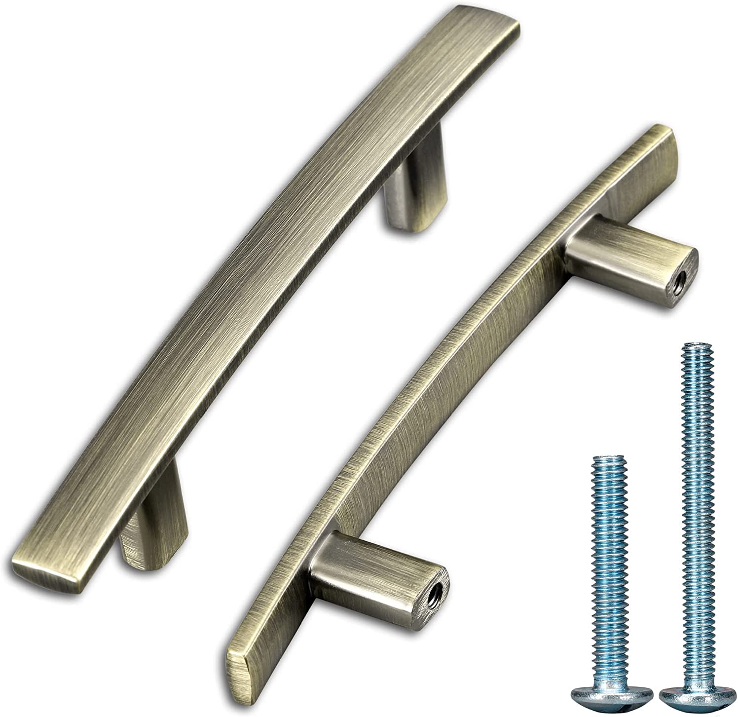 10 Pack Brass Solid Cabinet Handles Drawer Pulls - 5.25 Inch (133mm) Modern Curved Bar Pulls - 3 Inch Hole Center - Heavy Duty Kitchen Cabinet Hardware for Drawers, Doors & Furniture (Ideal for Home Renovation & DIY Projects)