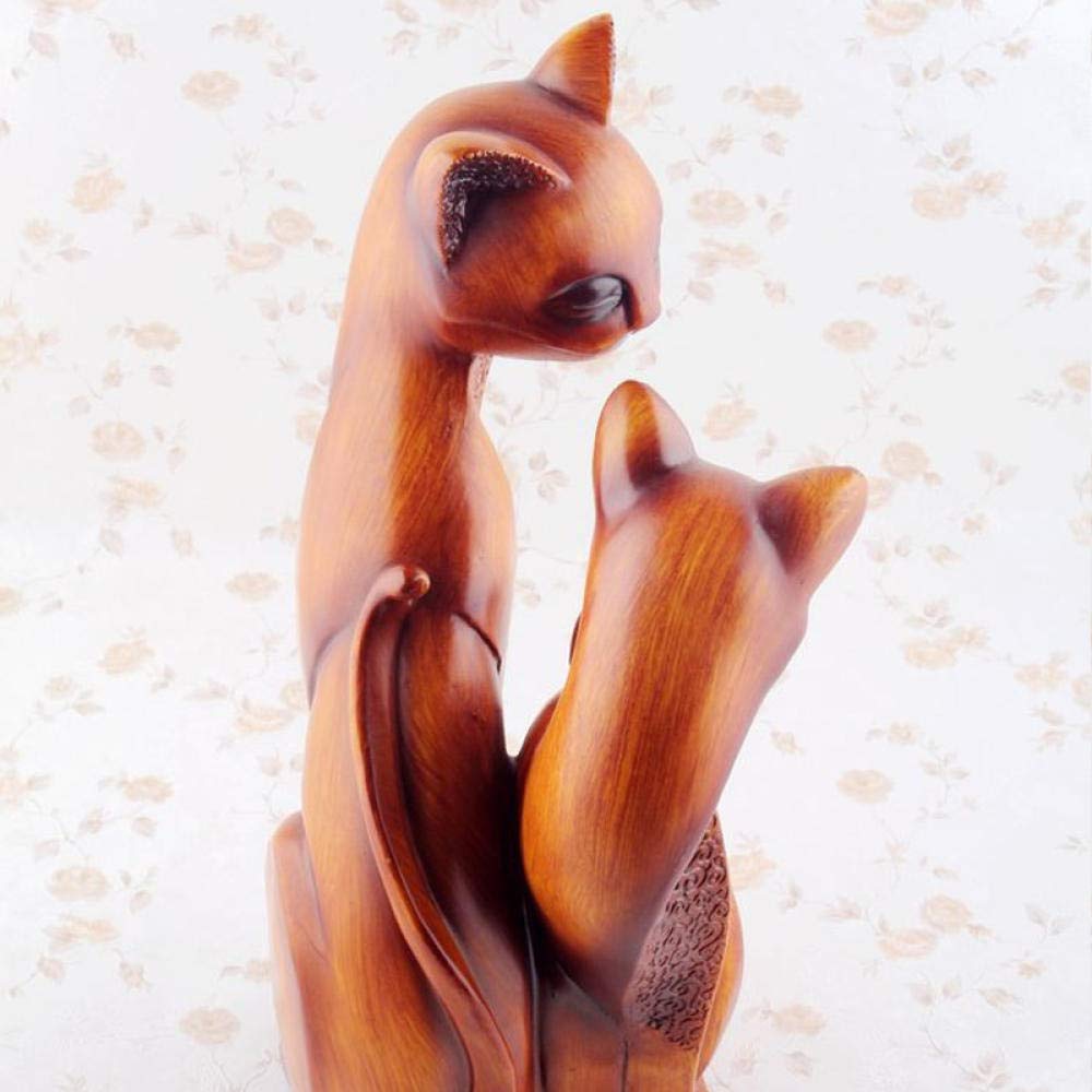 European Style Abstract Couple Cat Figurines - Handcrafted Wood & Resin Sculptures for Cat Lovers, Home Office Decor, Unique Gift for Pet Owners | Perfect for Bookshelves, Desks & Wedding Anniversary Gifts