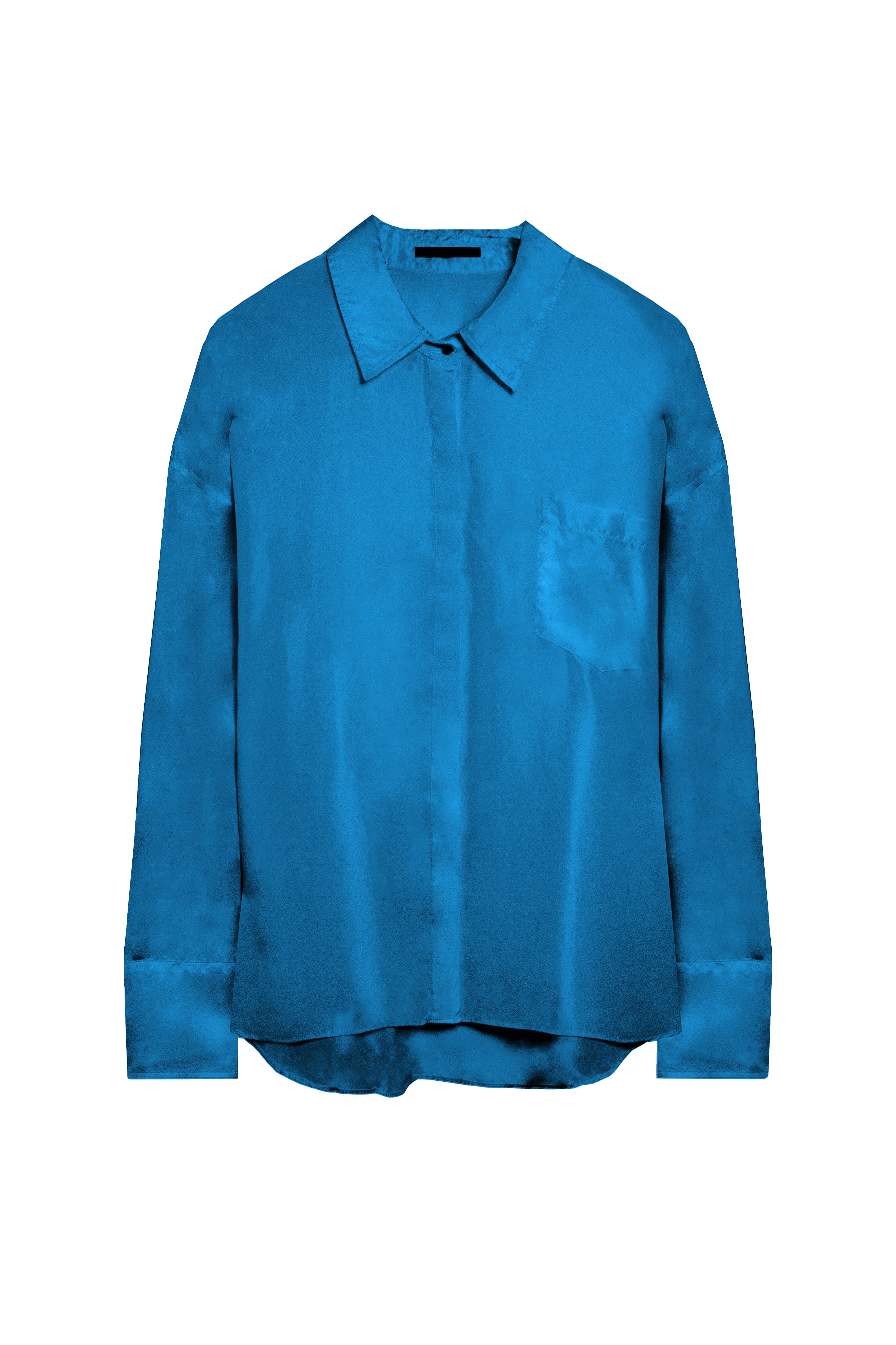 Oversized Habotai Button Down Shirt for Women - Lightweight & Flowy Ocean Blue Blouse - Perfect for Casual Wear, Office, and Beach Outfits