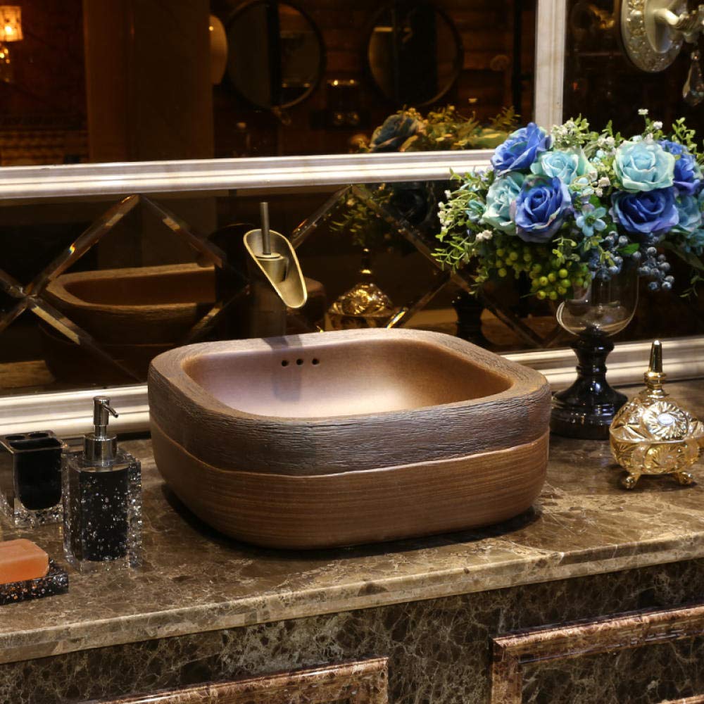 Modern Square Ceramic Vessel Sink - White Porcelain Countertop Bathroom Basin for Vanity & Powder Room - Above Counter Wash Basin for Contemporary Home Decor