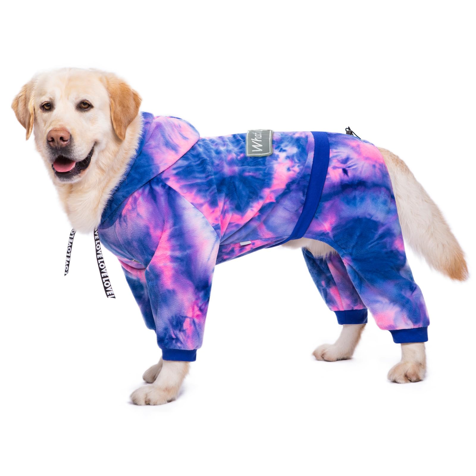 Winter Dog Hoodies for Large & Medium Dogs - Fleece Pullover Hooded Coat with 4 Legs for Cold Weather - Warm Dog Sweatshirt (Bandhnu Pink, 4X-Large) - Perfect for Outdoor Walks & Winter Adventures