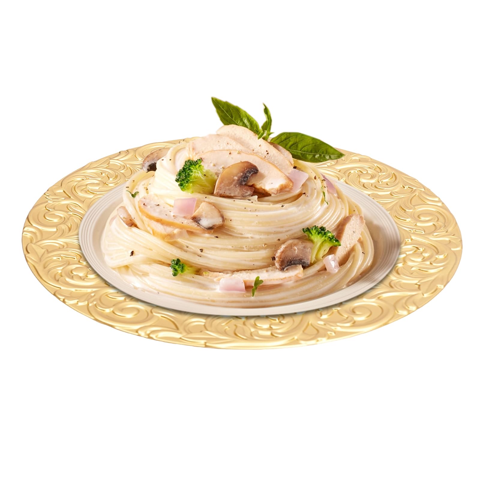 100-Pack 13-Inch Gold Plastic Charger Plates - Elegant Round Dinner Plates for Wedding, Party & Table Decor - Dishwasher Safe & Durable - Perfect for Formal Dinners, Banquets & Special Events