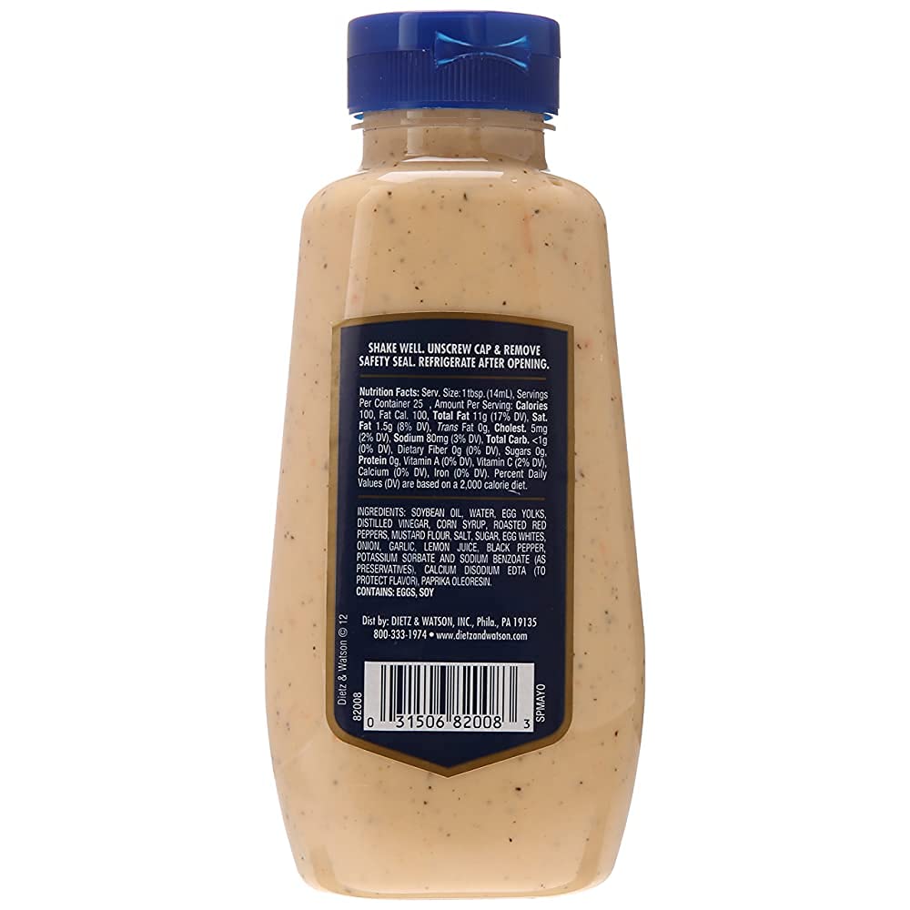 Dietz & Watson Sweet Red Pepper Mayo - 2 Pack (16 oz Bottles) | Gourmet Sandwich Spread, Burger Condiment & Salad Dressing for Deli Meats & Wraps