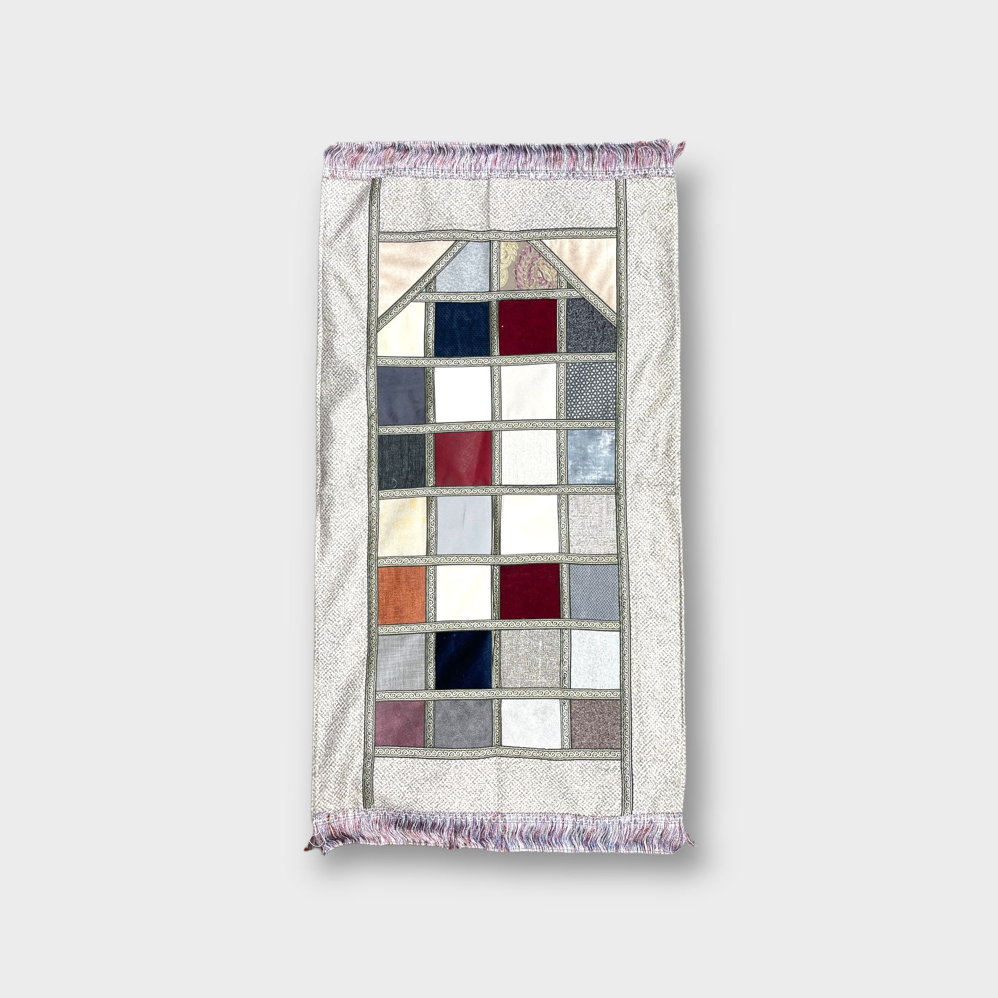 Premium Silver Prayer Mat with Elegant Patch Design - Perfect for Home, Mosque, and Travel Use