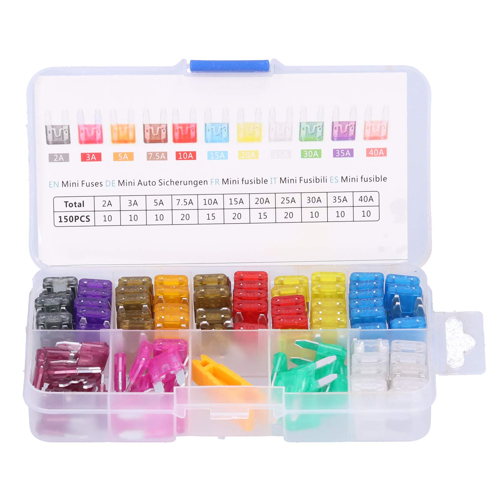Keenso 150Pcs Mini Blade Fuse Assortment Kit - ABS Metal Car Fuses for Automotive, Marine & Powersports - Compatible with Cars, Trucks, SUVs, ATVs, UTVs, Boats & Motorcycles - Perfect for Electrical System Protection & Emergency Roadside Repairs
