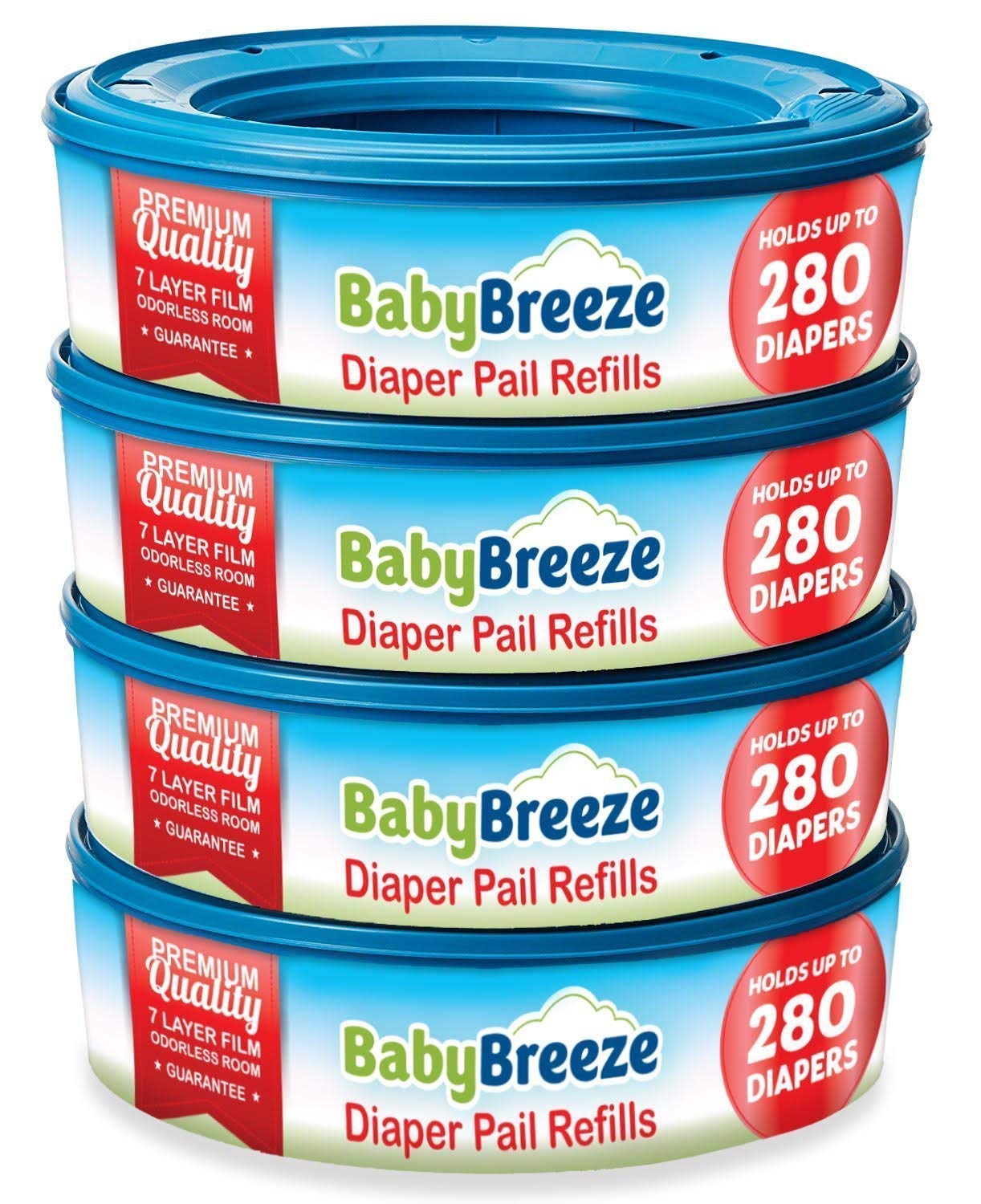 Playtex Diaper Genie Compatible Refill Bags - 1120 Count (4 Pack) | Odor Absorbing Baby Diaper Disposal Trash Bags | Perfect for Nursery, Daycare & Home Use