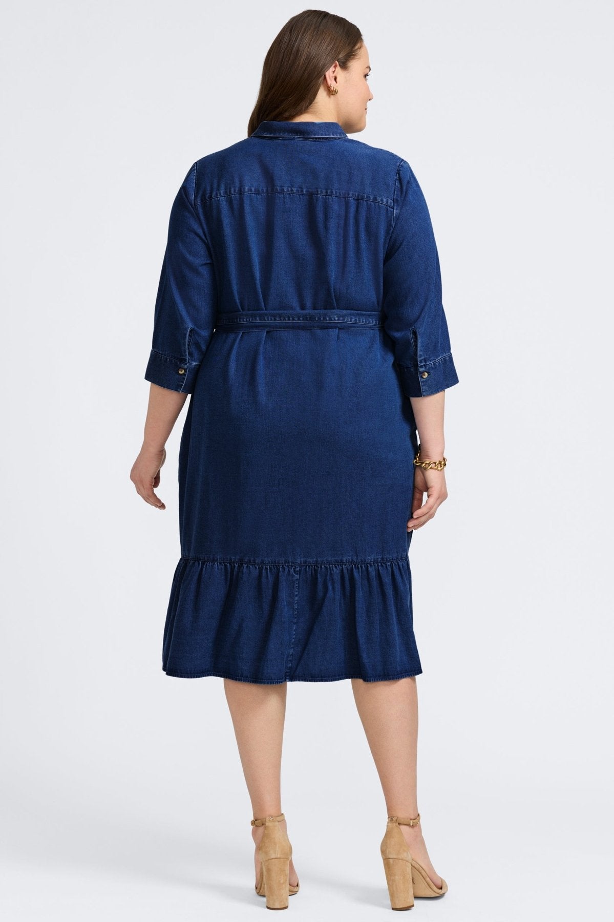 Stylish Ivy Plus Tencel® Denim 3/4 Sleeve Midi Dress for Women | Comfortable & Eco-Friendly Casual Outfit | Perfect for Brunch, Office Wear & Summer Evenings