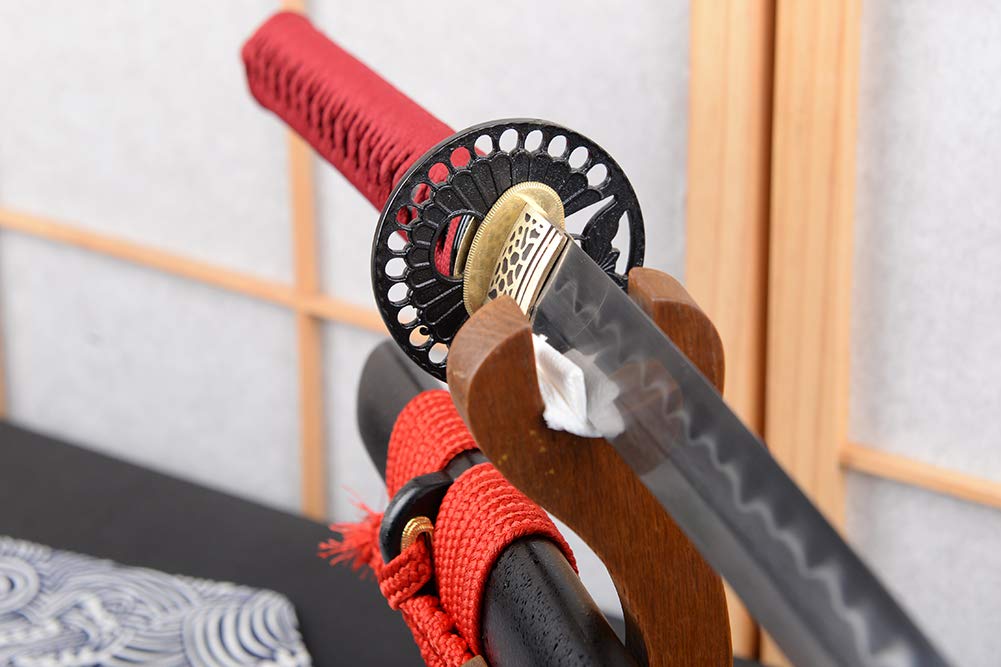 Handmade Clay Tempered Damascus Steel Japanese Samurai Katana Sword - Razor Sharp Full Tang Battle Ready Blade for Martial Arts Training, Cosplay & Collection | Authentic Japanese Sword for Display, Cutting Practice & Gift