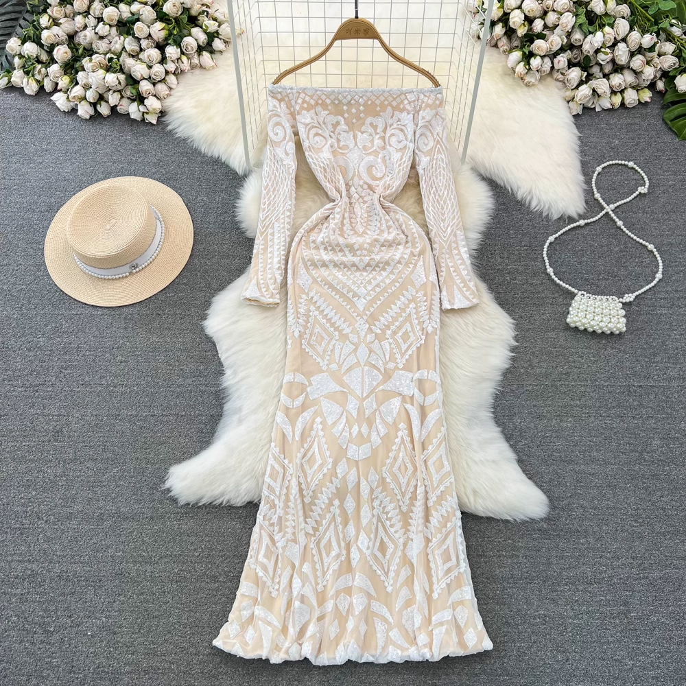 Elegant Off The Shoulder Sequins Prom Dress - Shiny Sheath Evening Gown for Women - Perfect for Homecoming, Formal Parties & Special Occasions