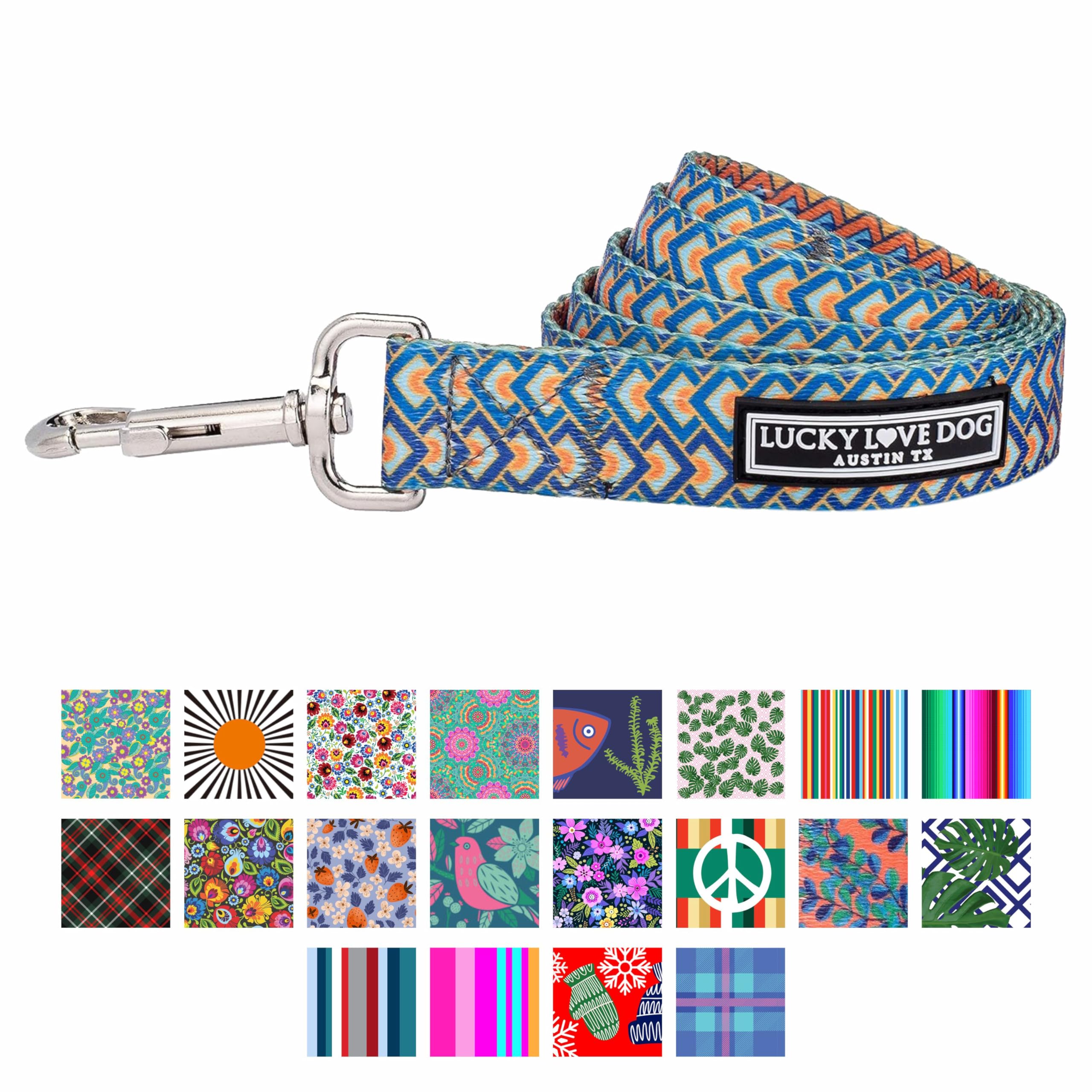 **Geometric Pattern Dog Leash for Small Dogs - Soft & Comfortable Pet Leash in Tangerine, Sky & Yellow - Perfect for Walks, Training & Outdoor Adventures (Murphy Leash)**