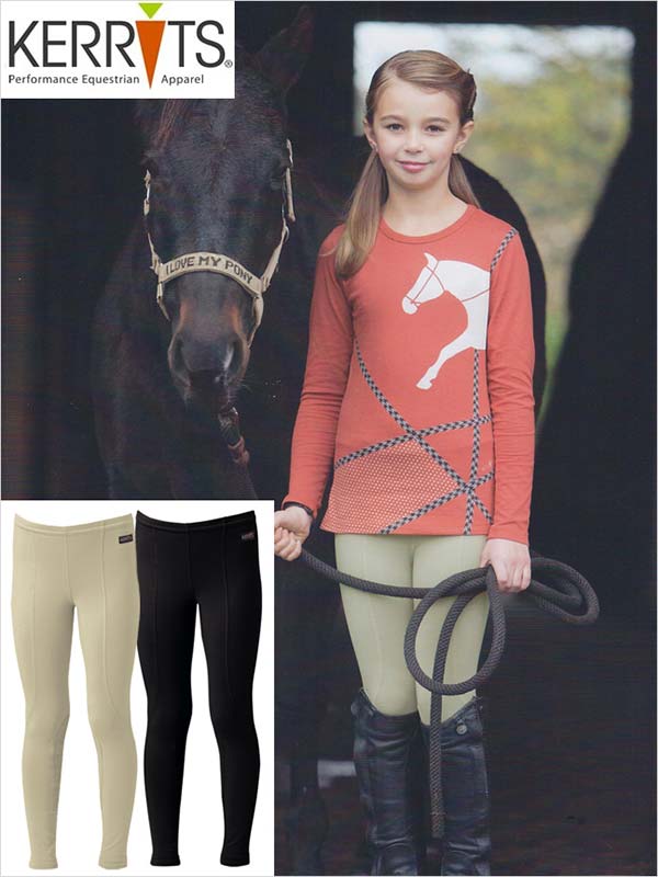 Kerrits 60500 Kids Performance Riding Tights - Tan, Black or Blue - Equestrian Horseback Riding & Show Jumping Apparel