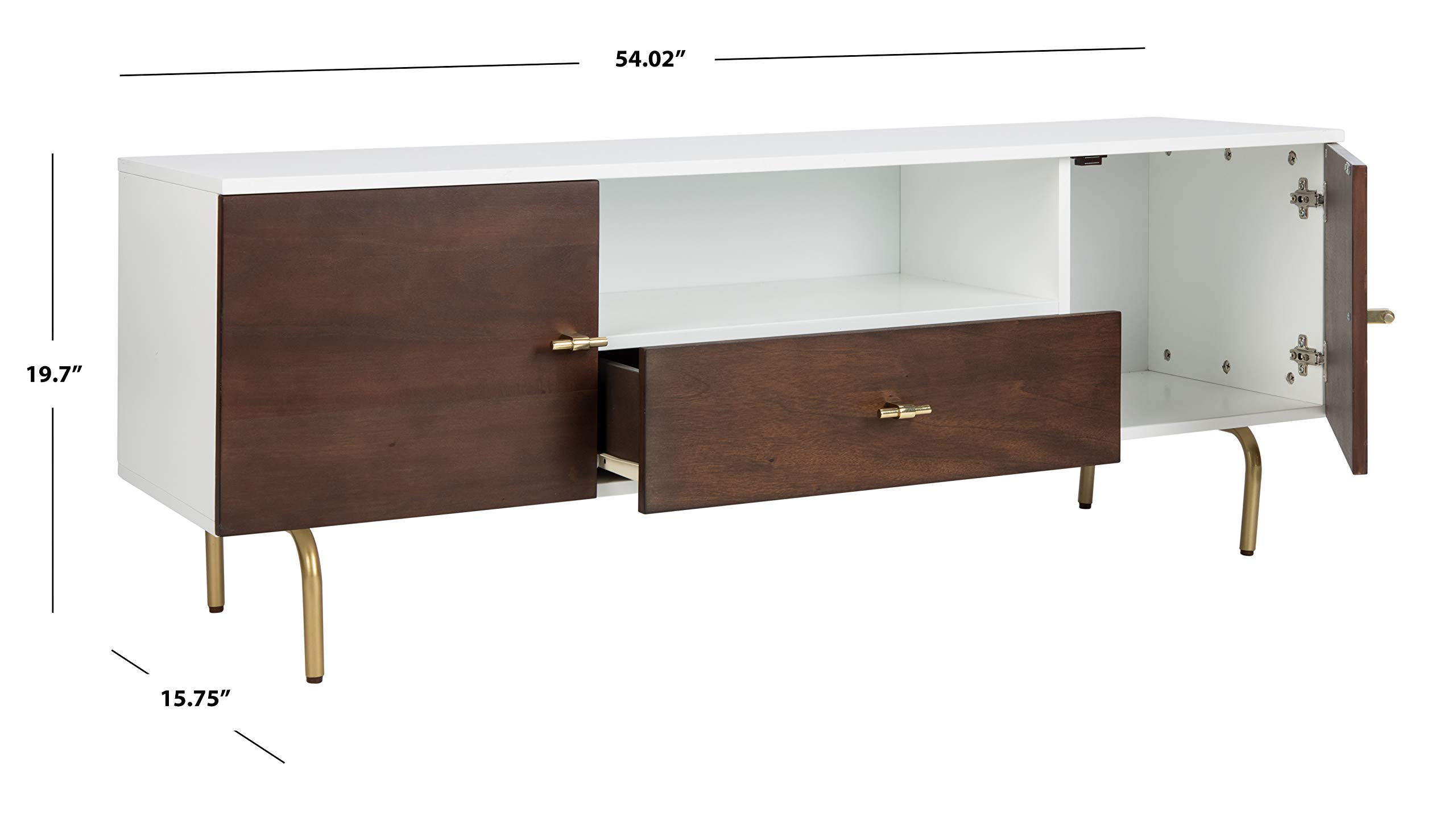 Safavieh Genevieve Mid-Century Modern TV Stand - Walnut & White Storage Media Console for Living Room, Bedroom, Home Theater