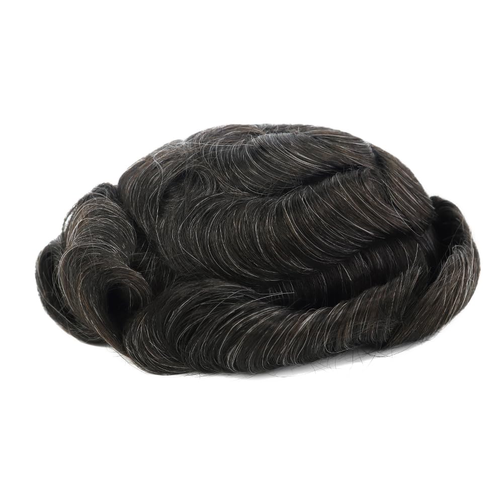 Best Men's Toupee Human Hair Pieces & Hair Systems - #1B20 Knotted Poly Skin for Natural Look | Perfect for Daily Wear, Parties & Special Events