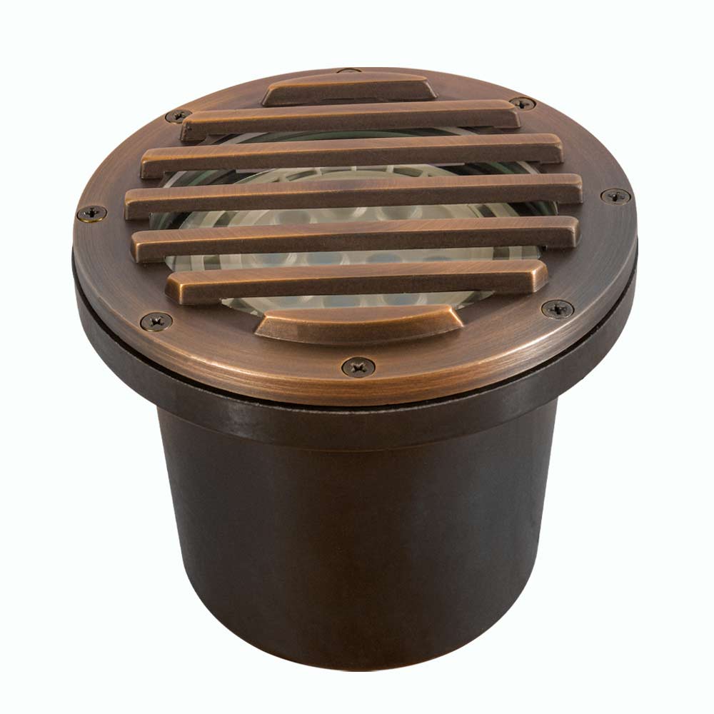 12V LED Landscape In-Ground Well Light with Grill Face - Brass Outdoor Lighting for Gardens, Pathways, and Patios