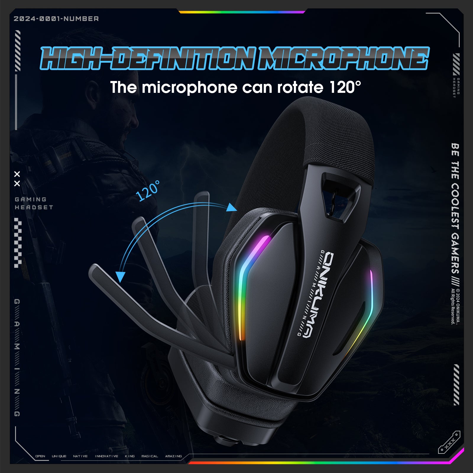 ONIKUMA GT826 Gaming Headset with Microphone - 2.4GHz Wireless/Bluetooth/Wired 3 Modes - Lightweight Over-Ear Headphones for PC, PS5, Xbox, Mobile Gaming & Online Meetings