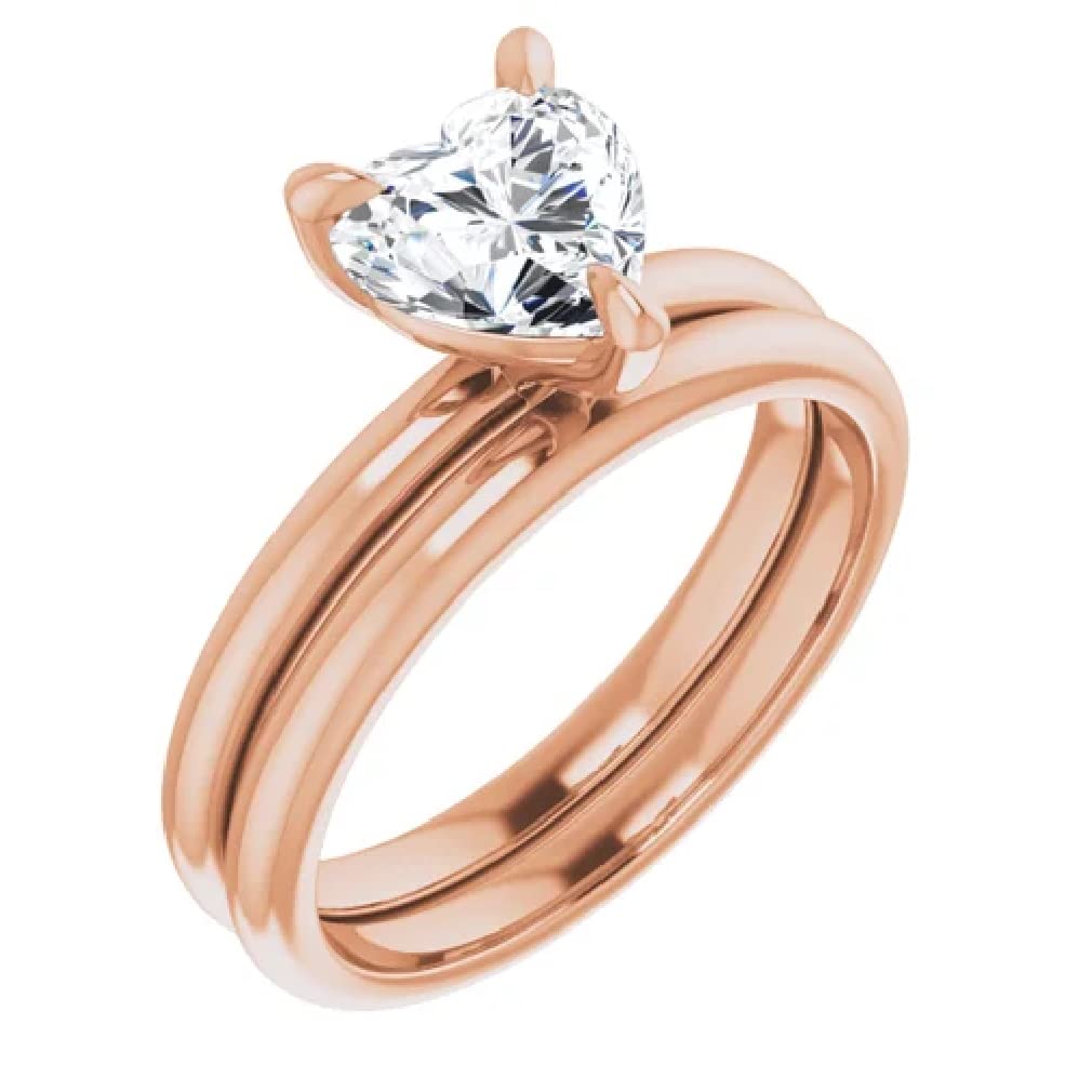 1 Carat Handmade Heart Moissanite Engagement Ring Set - Solitaire Bridal Wedding Ring for Women, 10K/14K/18K Solid Rose Gold, VVS1 Colorless, Anniversary Gift for Her - Perfect for Proposals, Weddings & Romantic Occasions