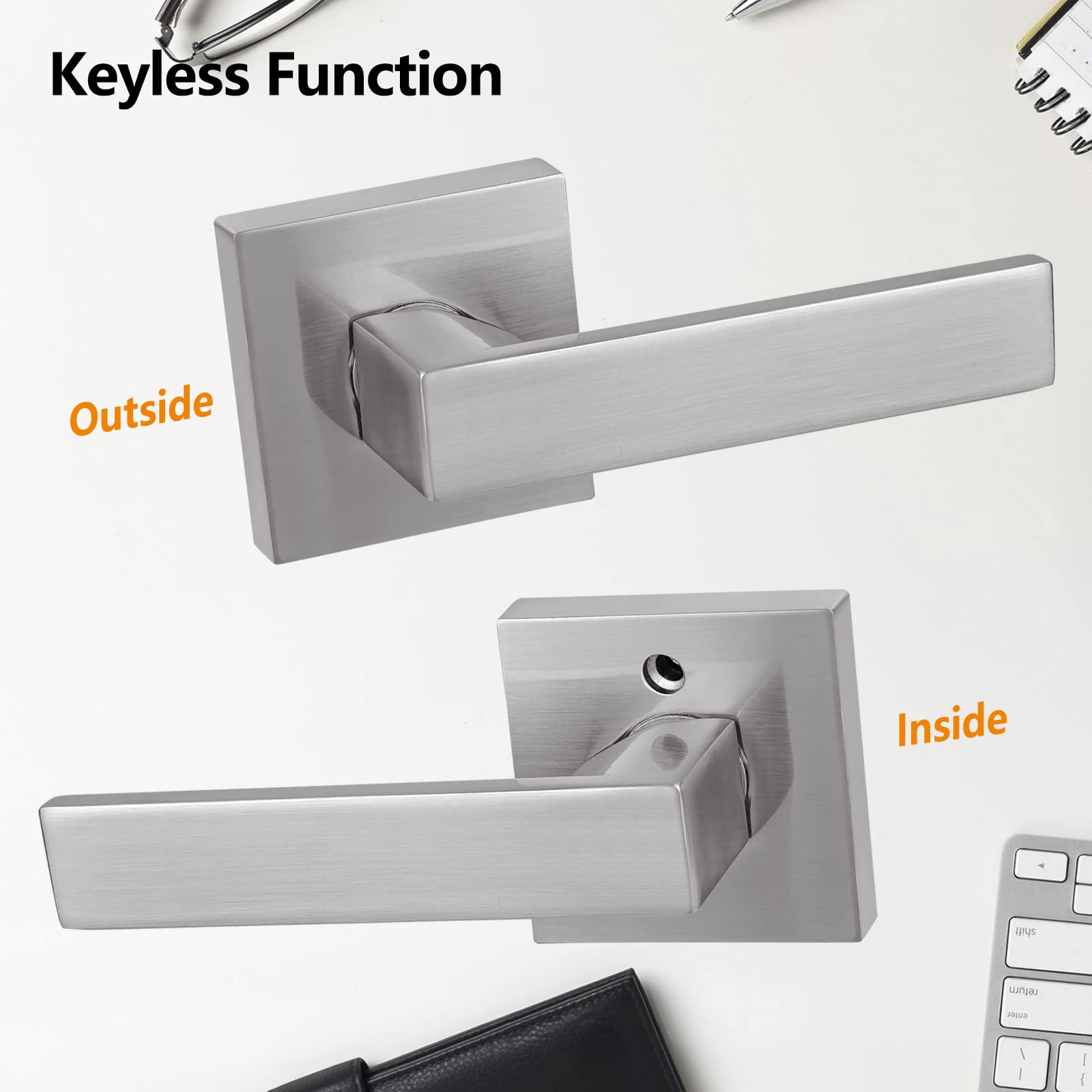 **Heavy Duty Hall/Closet Lever Handle Lock - Satin Nickel Finish, Secure Passage Door Lock for Home & Office Use**    *(Use Case: Ideal for interior doors, closets, hallways, and office spaces, providing durability and sleek style.)*
