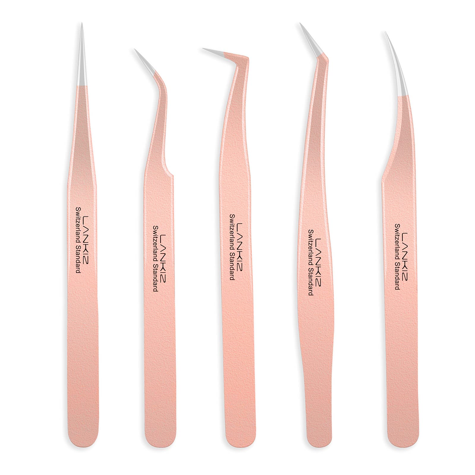 Professional 5-Piece Stainless Steel Eyelash Extension Tweezers Set - Rose Gold Volume & Classic Lash Tools for Salon & Home Use | Perfect for Lash Artists & DIY Beauty Enthusiasts