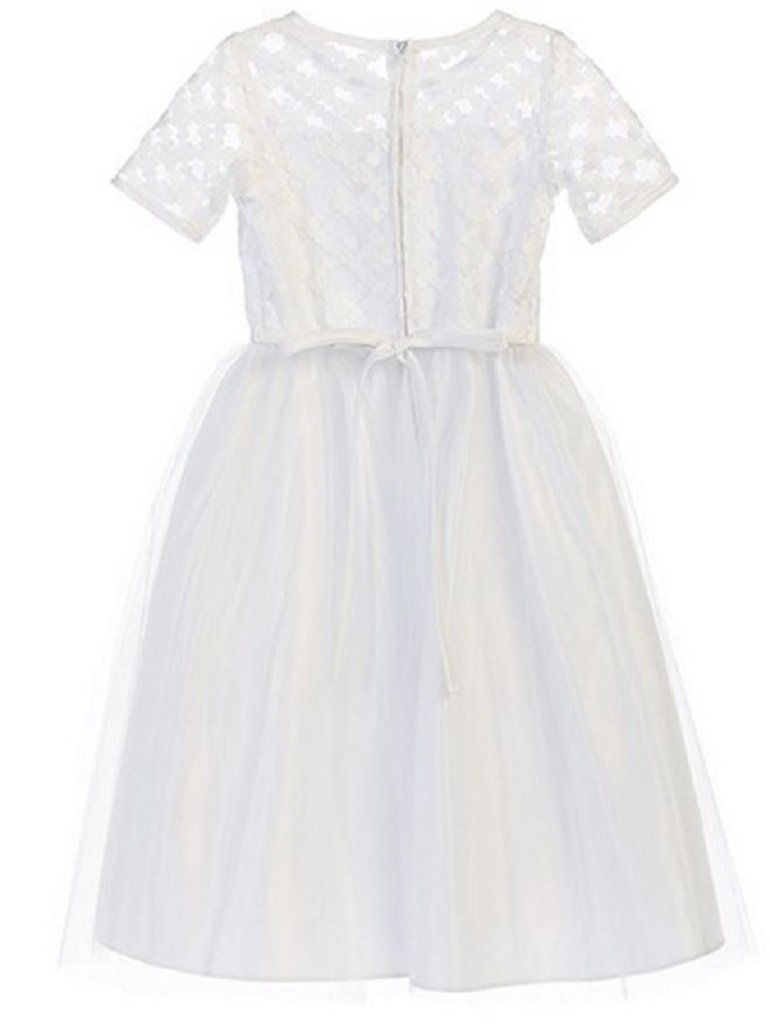 Little Girls' Cross Hatch Brooch Pin for Communion - Floral Embellished Dresses for Special Occasions | Perfect for First Communion, Baptism, and Church Events