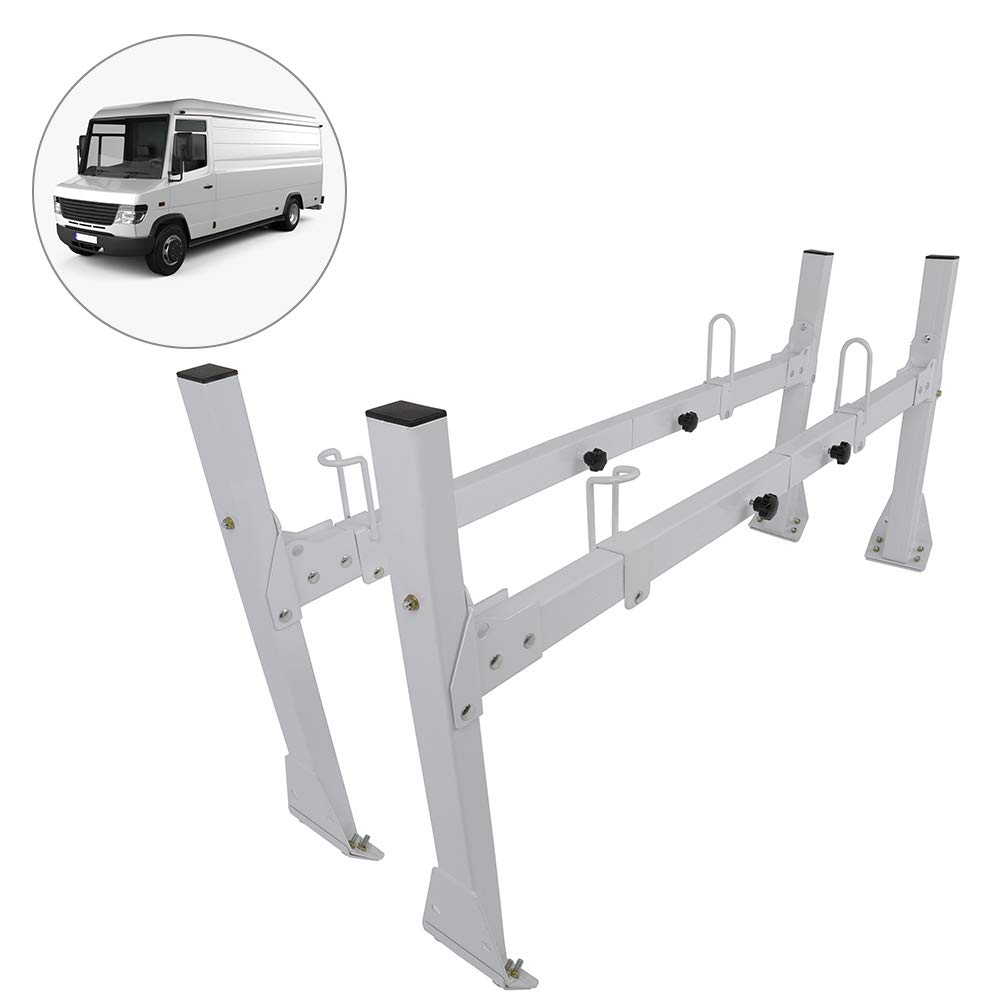 ECCPP Adjustable Heavy-Duty Steel Van Ladder Rack - 2 Bars Roof Rack for 96-18 Chevy Express with Rain Gutters - 700Lb Capacity Universal Pickup Truck Ladder Rack for Lumber & Utility - Perfect for Construction, Roofing & Cargo Transport