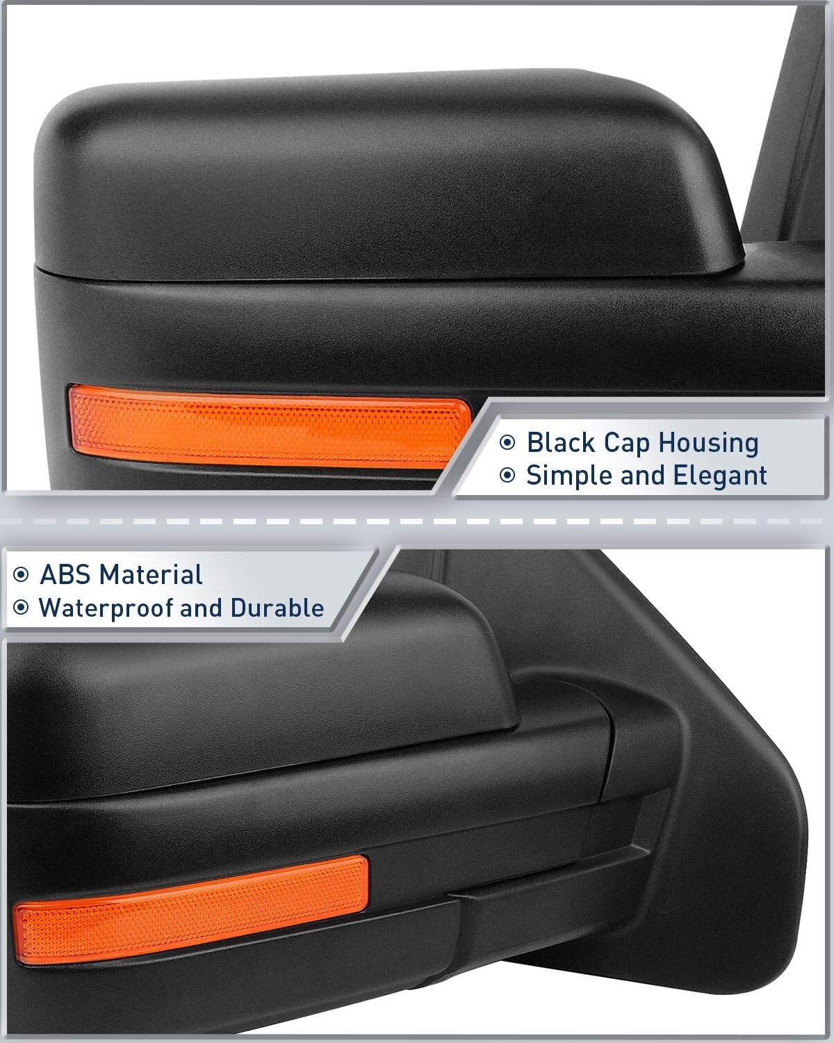 ECCPP Power Heated Towing Mirrors for 2004-2014 Ford F-150 Truck - Black Housing Pair with Adjustable Features | Perfect for Towing, Off-Roading & Winter Driving
