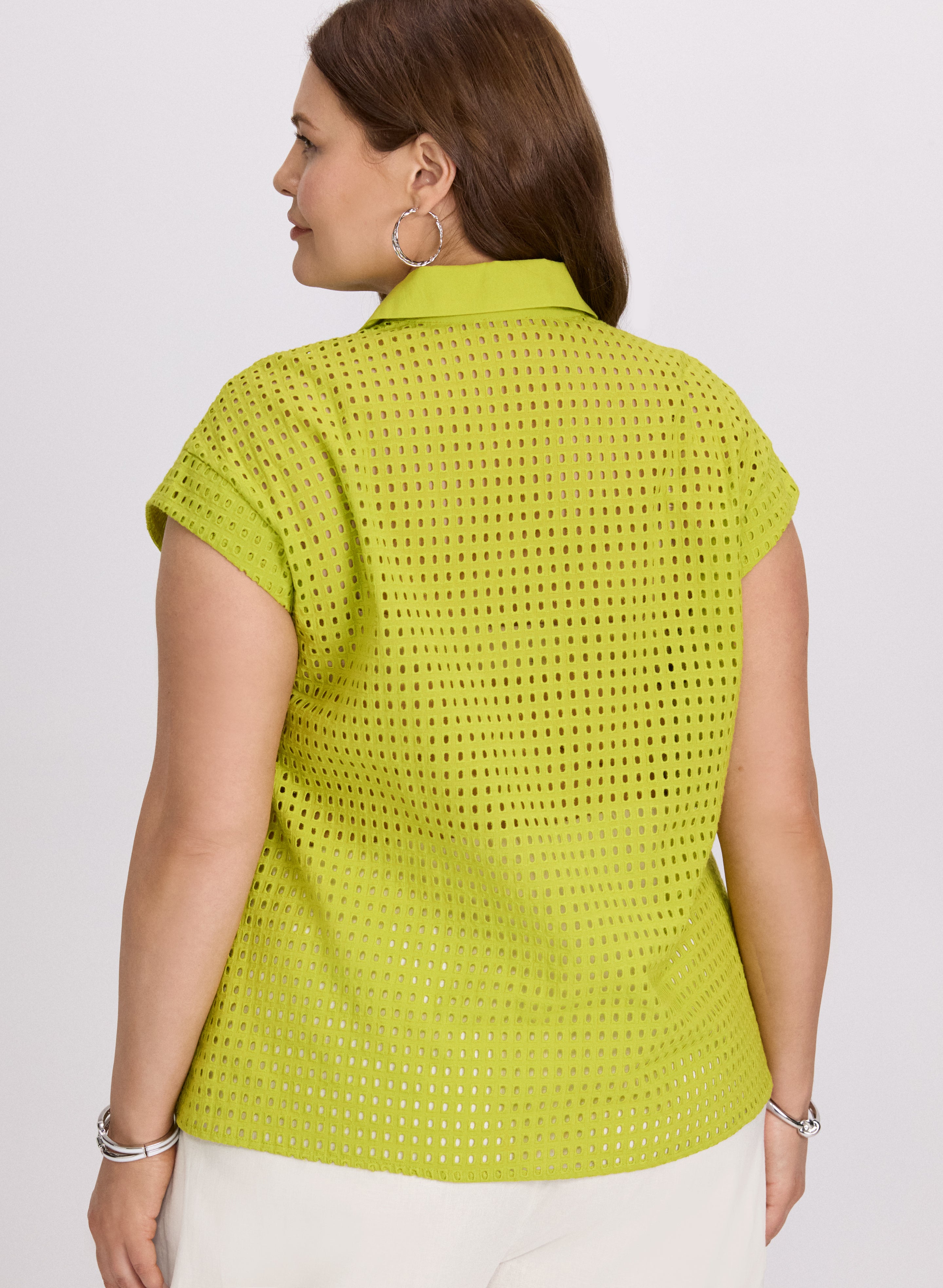 Stylish Eyelet Button Down Blouse for Women | Elegant Lace Detail Top | Perfect for Office, Date Night & Summer Outfits