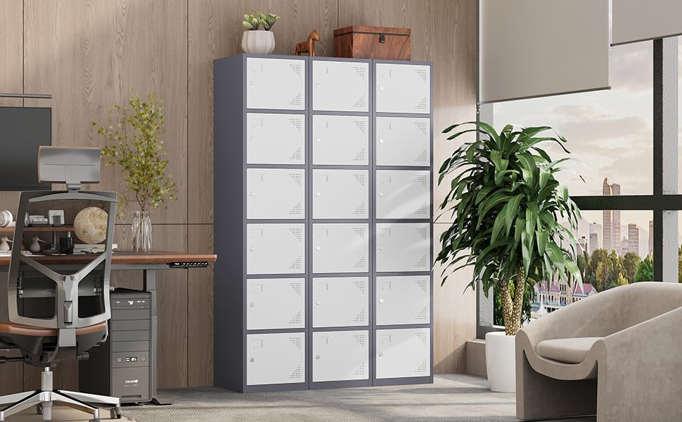 Lockable Metal Storage Lockers with Keys - 6 Door Steel Cabinet for Office, Gym, School & Home (Grey-White) - Secure Employee & Personal Belongings Storage Solution