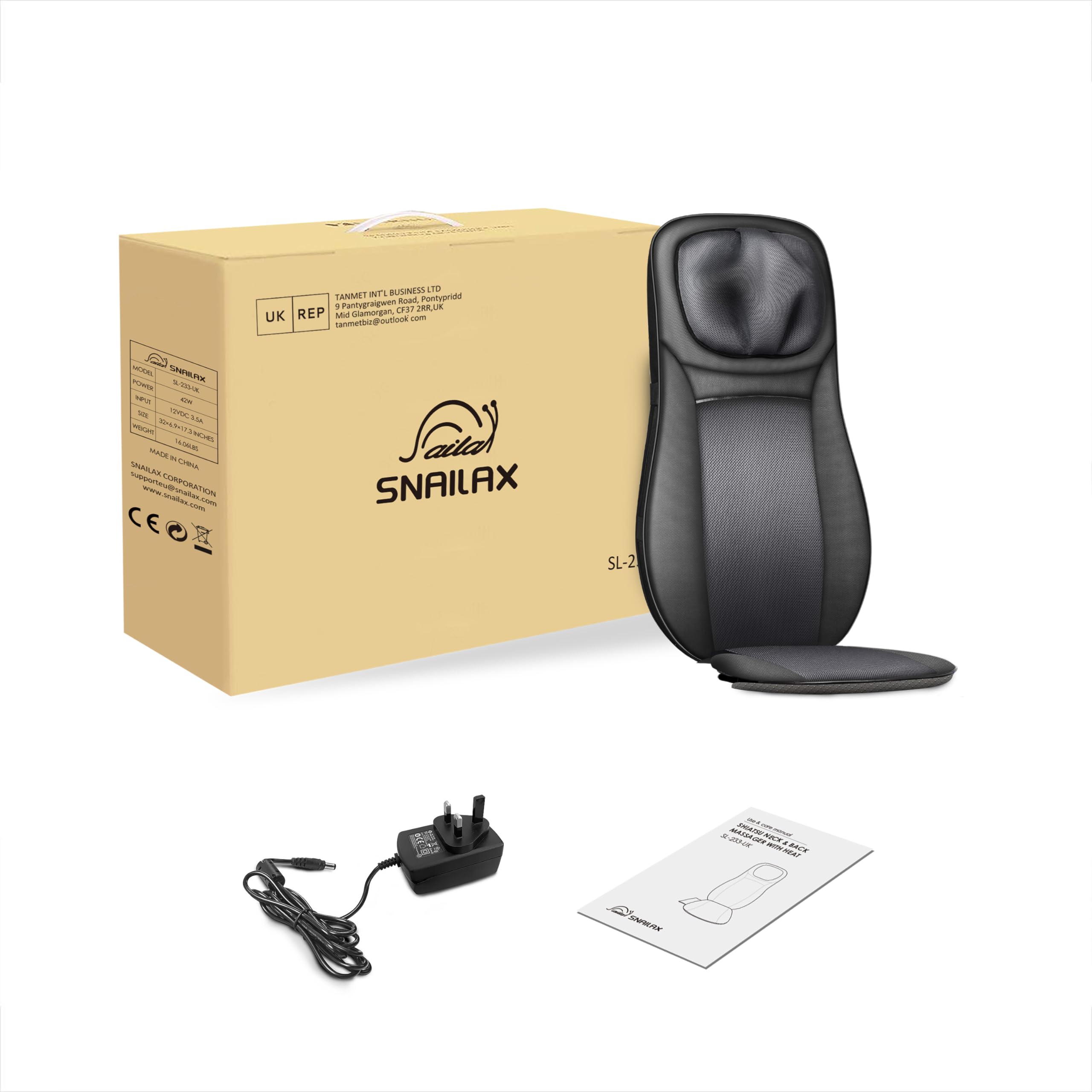 Snailax Shiatsu Massage Chair Pad with Heat - Full Body Deep Kneading & Rolling Massage for Neck, Back & Shoulders - Adjustable Height - Perfect Gift for Men & Women - Ideal for Home, Office & Car Relaxation