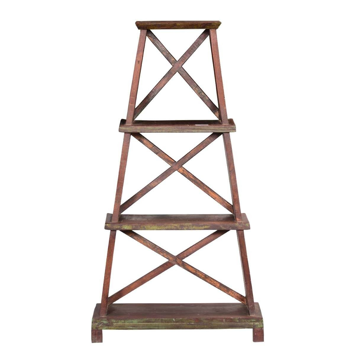 Rustic Reclaimed Wood Bookcase with 3 Open Shelves - Eiffel Tower Style for Living Room, Office, or Bedroom Storage & Decor