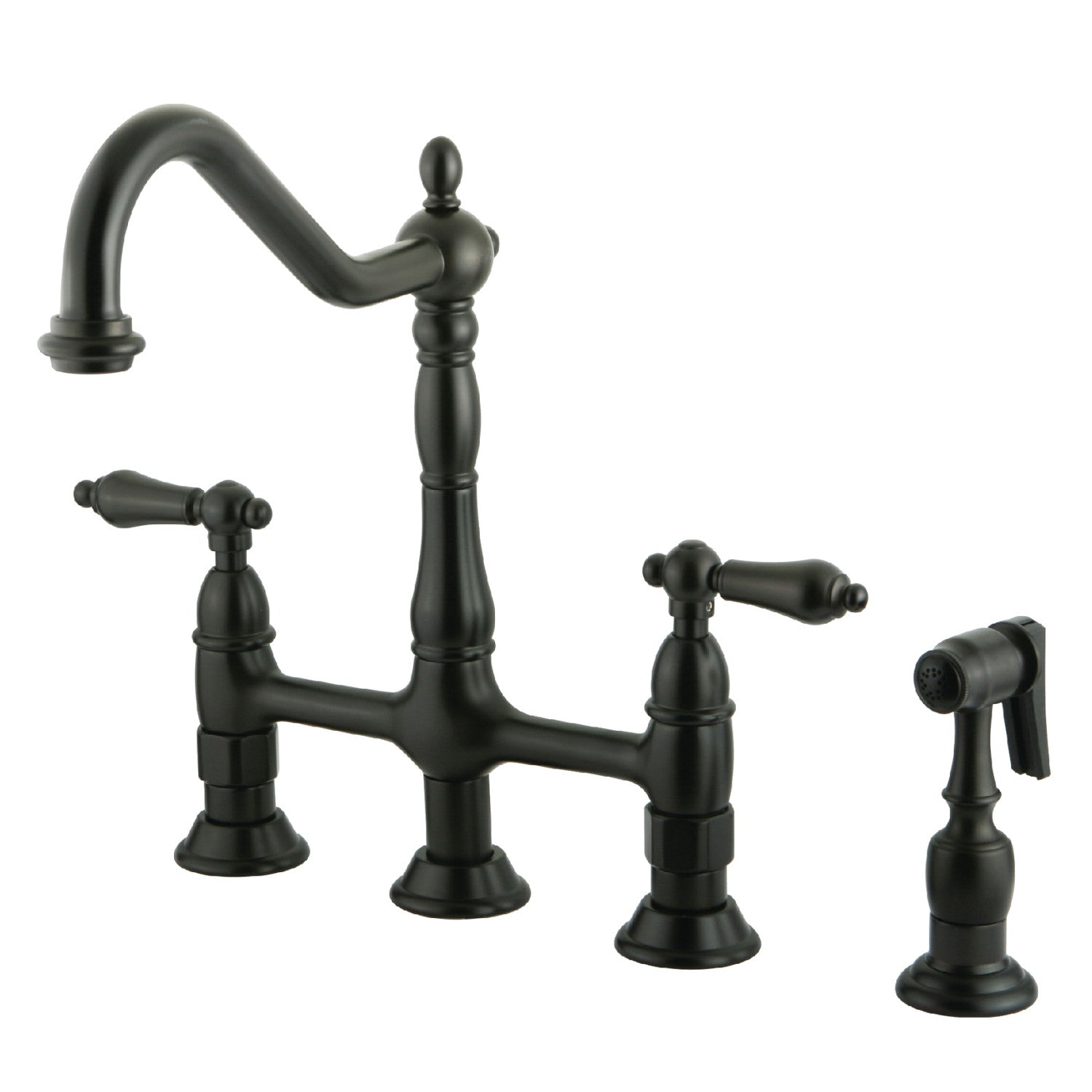 Stainless Steel Lever Handles Bridge Kitchen Faucet with Pull Down Side Sprayer - Perfect for Modern Farmhouse & Commercial Style Sinks