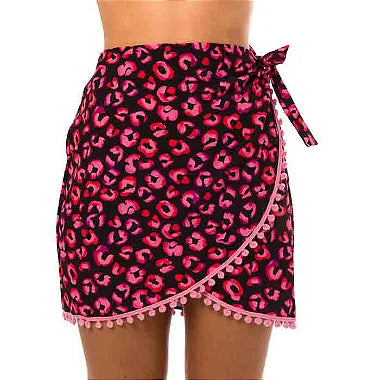 Black and Pink Jaguar Print Swim Cover Up - Stylish Pareo Skirt for Women | Beach Wrap, Poolside Cover-Up, Summer Vacation Essential