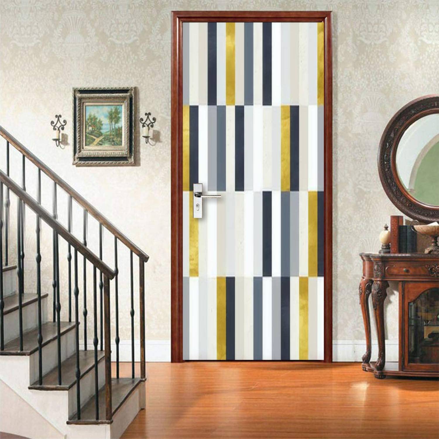 3D Geometric Peel and Stick Wall Decal - Removable Self-Adhesive Door Sticker with Seamless Paper Texture - Home & Office Decor for Doors, Walls - Perfect for Bedroom, Living Room, and Workspace Design