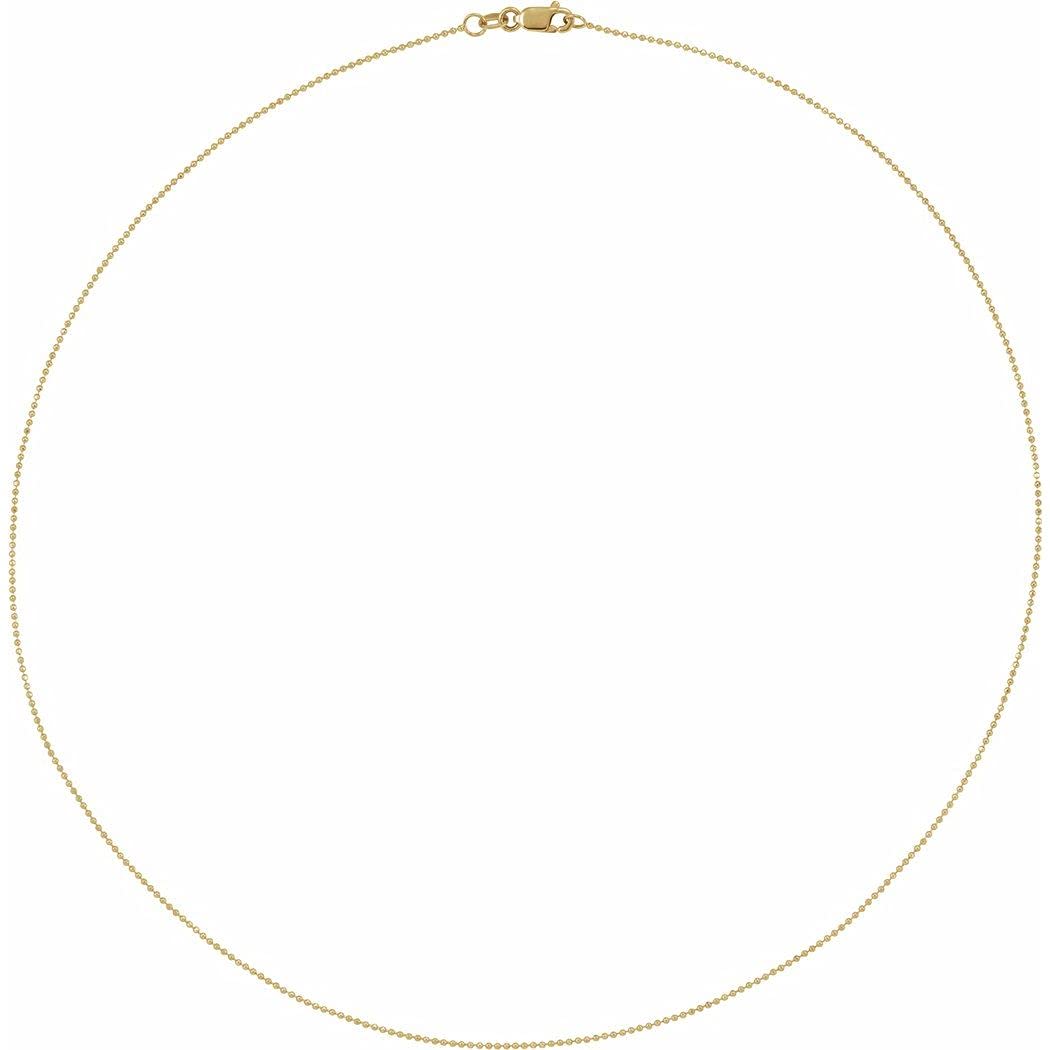 14K Yellow Gold 7 Inch Polished 1mm Sparkle Cut Bead Bracelet with Lobster Clasp - Elegant Jewelry Gift for Women, Perfect for Weddings, Anniversaries & Special Occasions