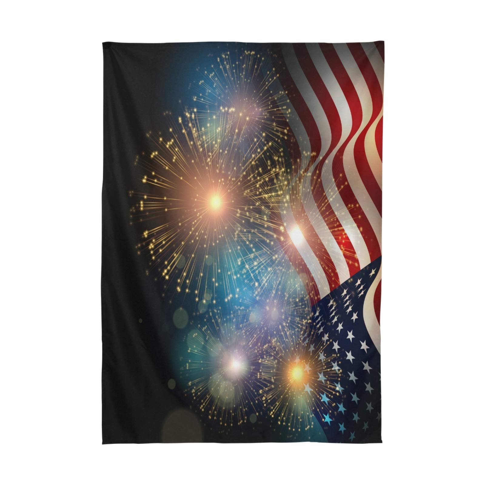4th of July Patriotic Tablecloth - 54x72 Inch American Flag Fireworks Design Polyester Rectangle Table Cover for Party, BBQ, Picnic & Holiday Dinner Decor