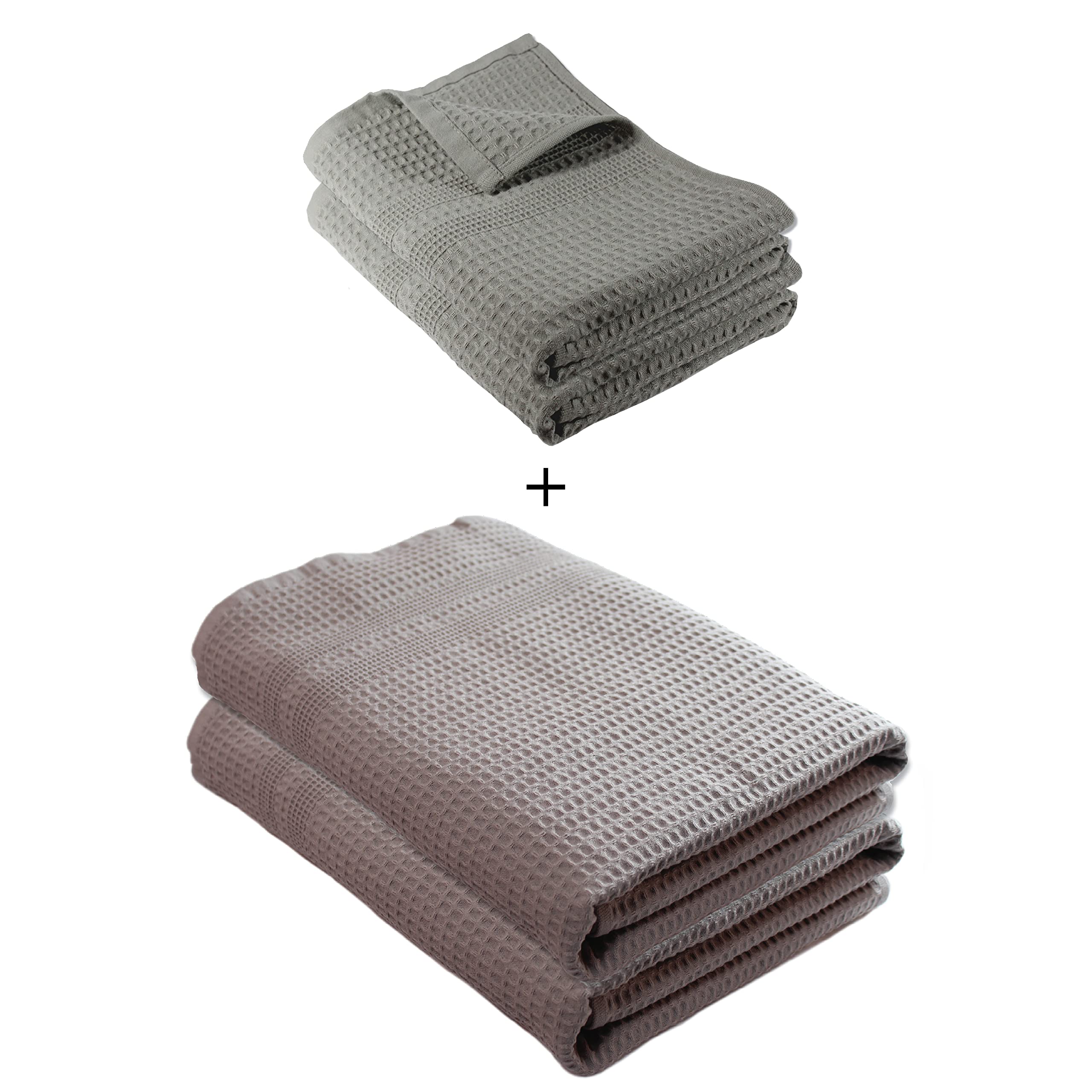 Premium GILDEN TREE 2-Piece Hand Towel Set & 2-Piece Bath Towel Set - Soft Absorbent Cotton (Pewter Gray) for Bathroom, Spa & Guest Use