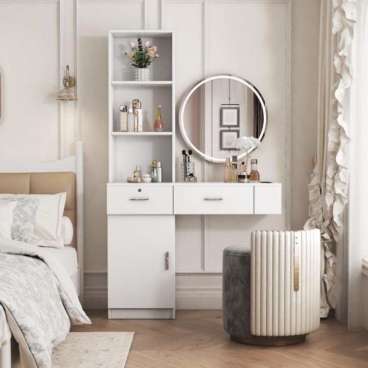 Wall Mount Salon Storage Organizer - 3 Compartments, 2 Drawers & 1 Bottom Cabinet for Hair Stylist Tools & Barber Equipment (White) | Perfect for Beauty Salons, Barber Shops & Home Styling Stations